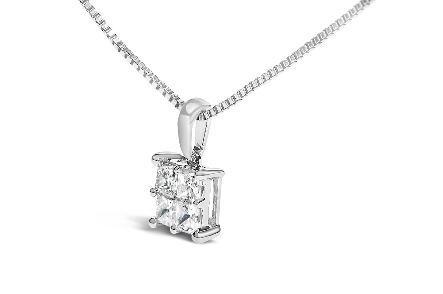 Sterling Silver 1/2 Cttw Princess-Cut Diamond 4 Stone Pendant Necklace-3