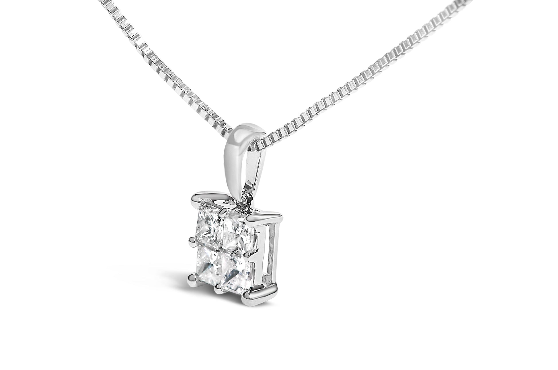 Sterling Silver 1/2 Cttw Princess-Cut Diamond 4 Stone Pendant Necklace-3