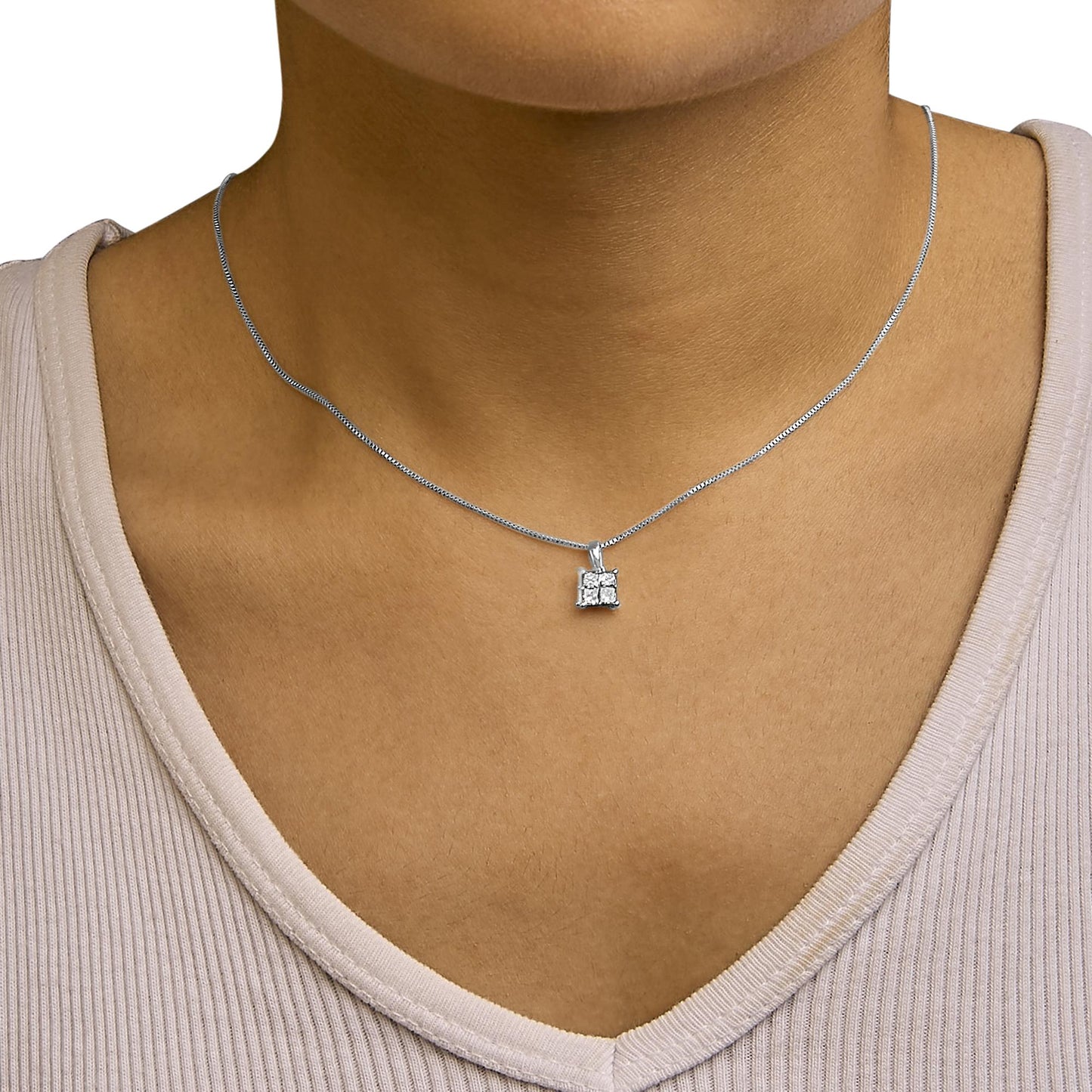 Sterling Silver 1/2 Cttw Princess-Cut Diamond 4 Stone Pendant Necklace-2