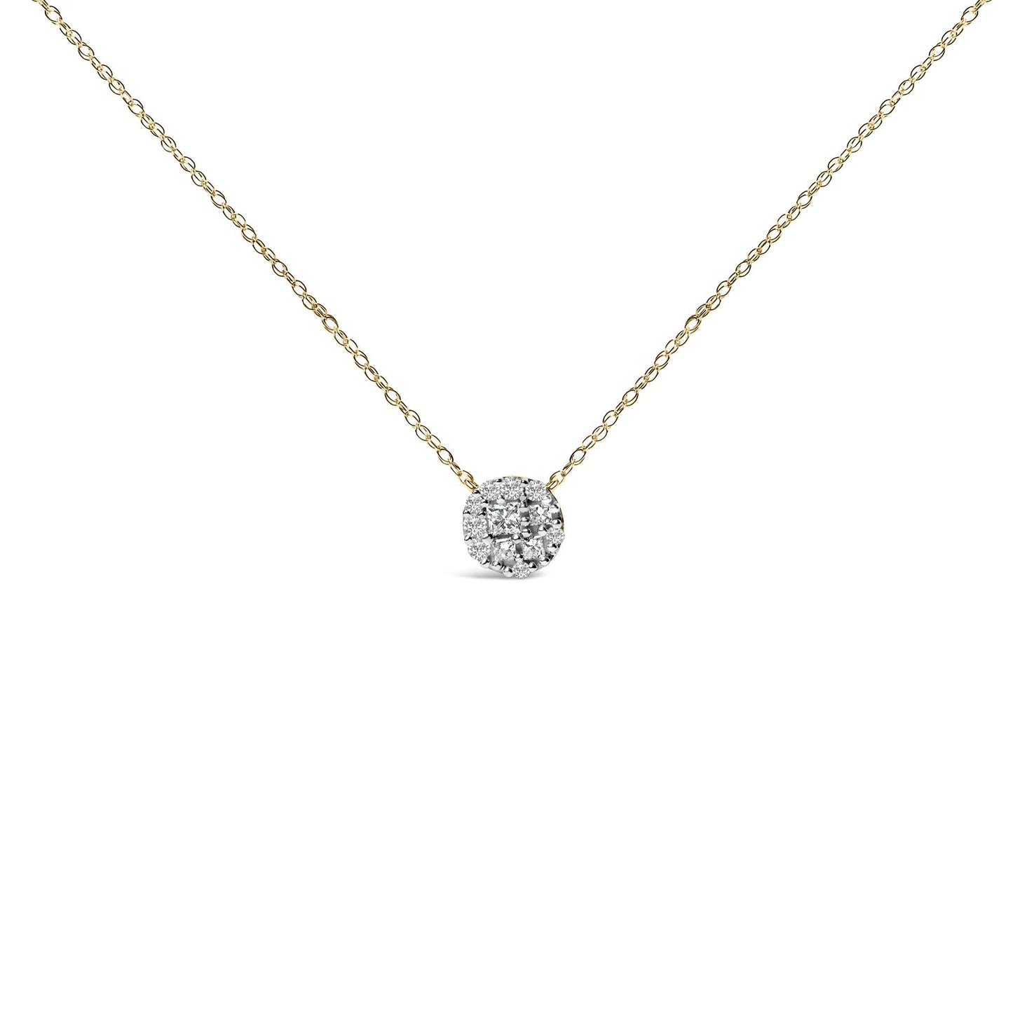 14K Yellow Gold Plated Sterling Silver 3/8 Cttw Diamond Cluster Pendant Necklace-0