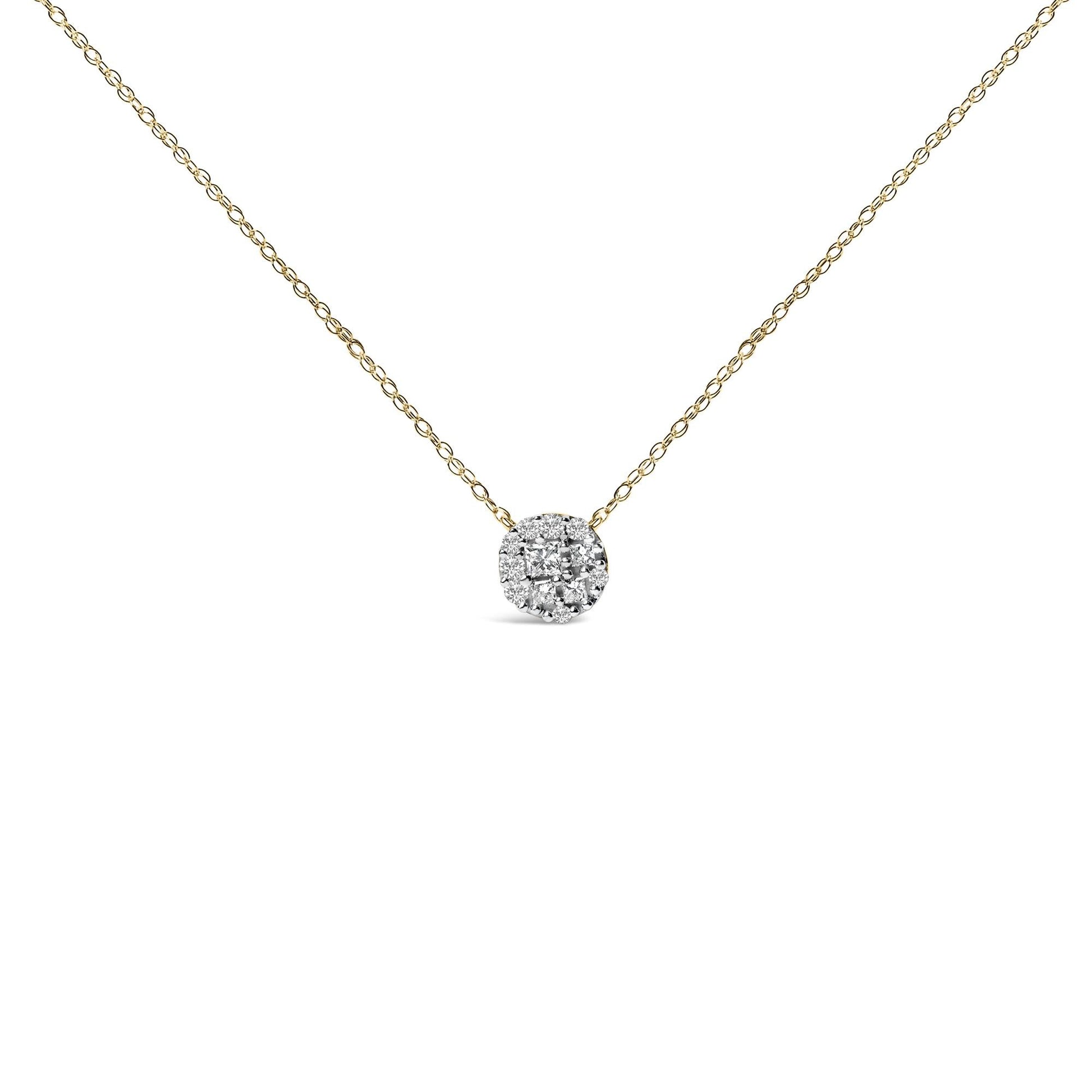 14K Yellow Gold Plated Sterling Silver 3/8 Cttw Diamond Cluster Pendant Necklace-0