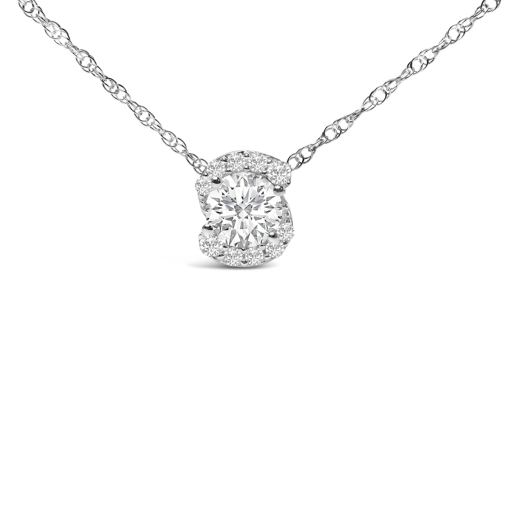 .925 Sterling Silver 1.0 Cttw Lab Grown Round-Cut Diamond Pendant Necklace 18"-0