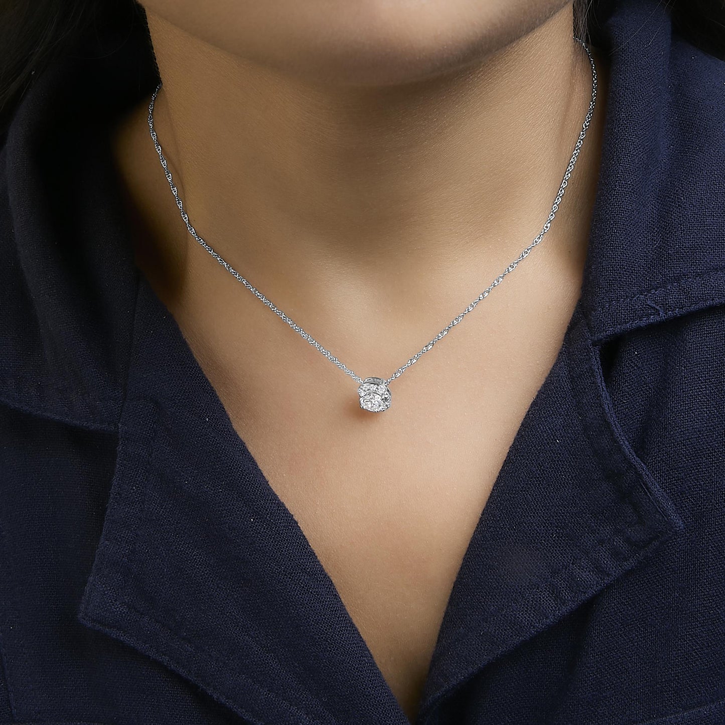 .925 Sterling Silver 1.0 Cttw Lab Grown Round-Cut Diamond Pendant Necklace 18"-2