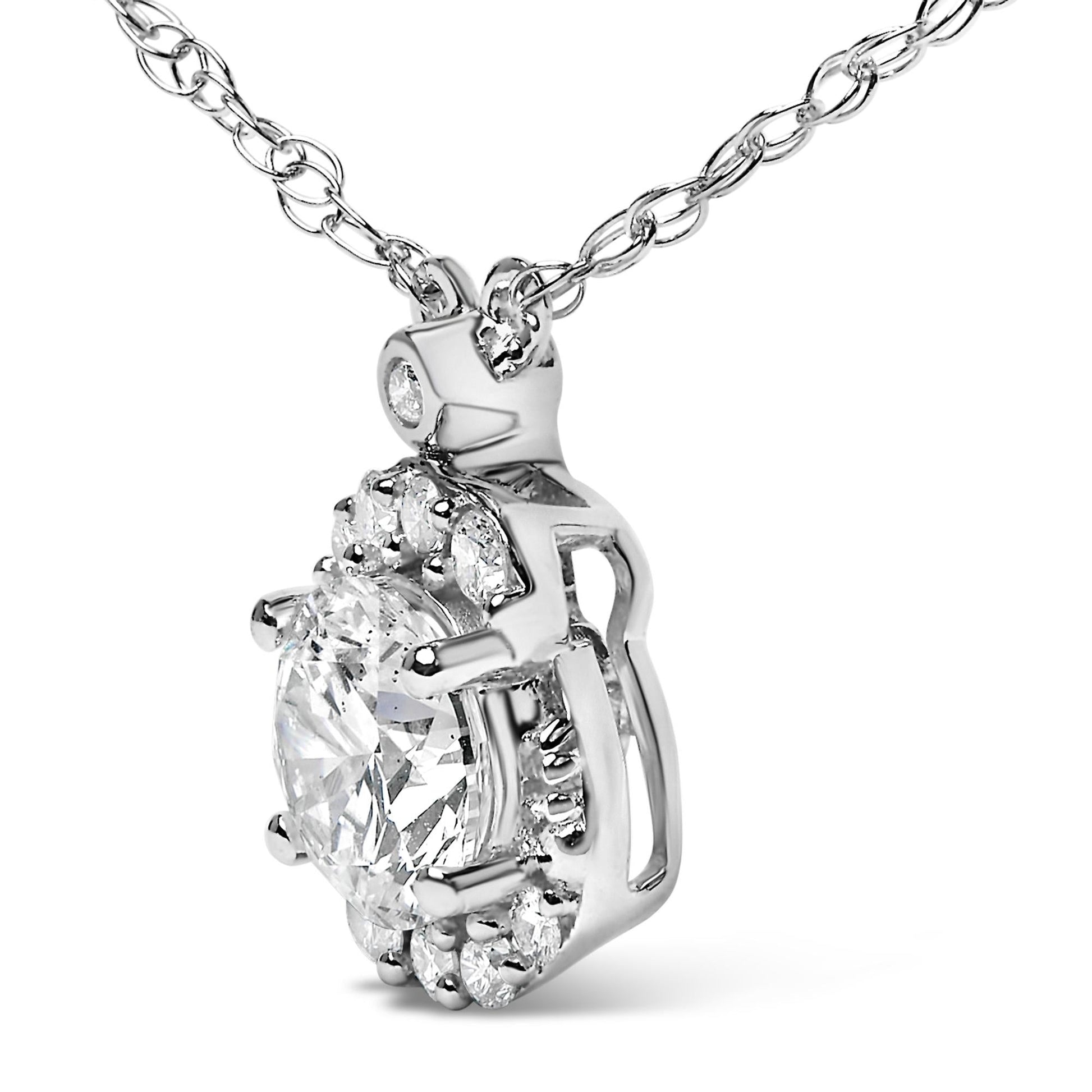 Sterling Silver 1.00 Cttw Lab Grown Diamond Oval Halo Pendant Bezel Station Necklace-3