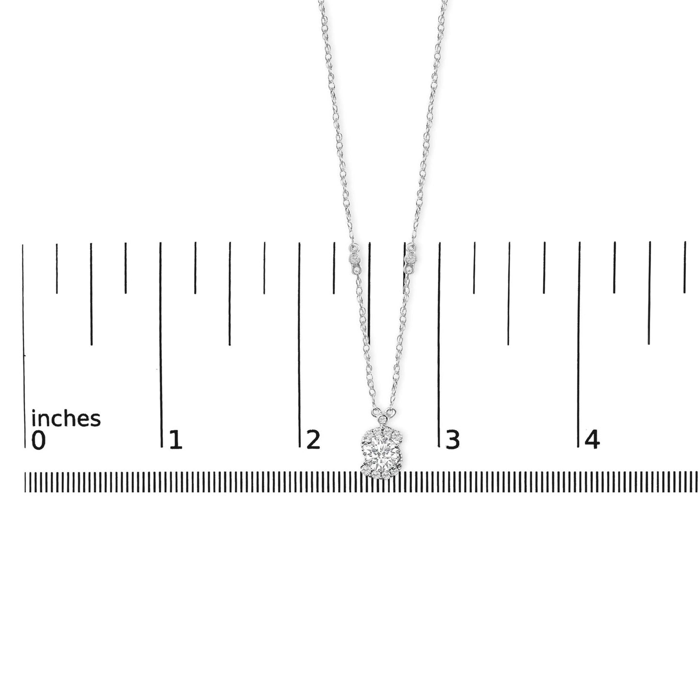 Sterling Silver 1.00 Cttw Lab Grown Diamond Oval Halo Pendant Bezel Station Necklace-4