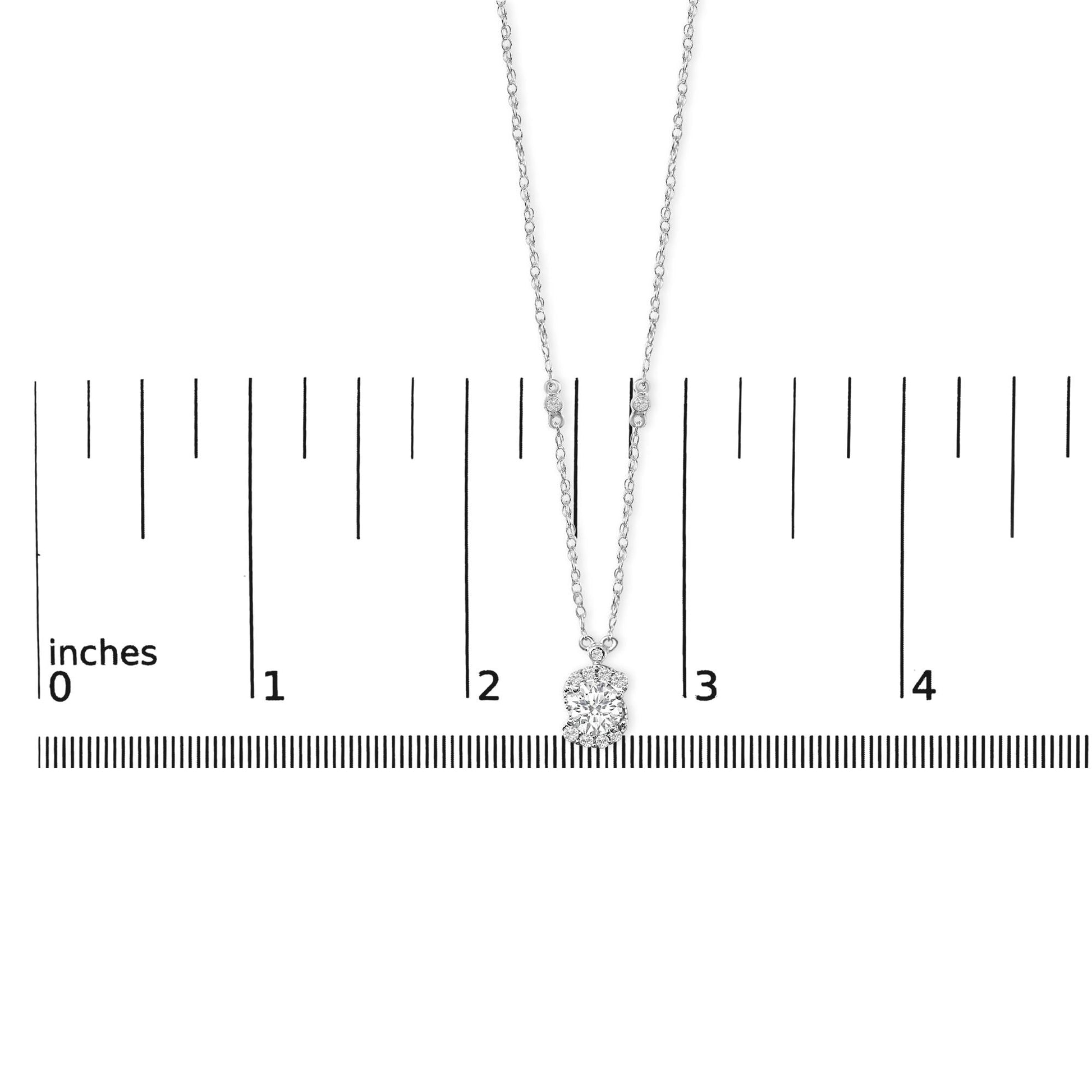 Sterling Silver 1.00 Cttw Lab Grown Diamond Oval Halo Pendant Bezel Station Necklace-4