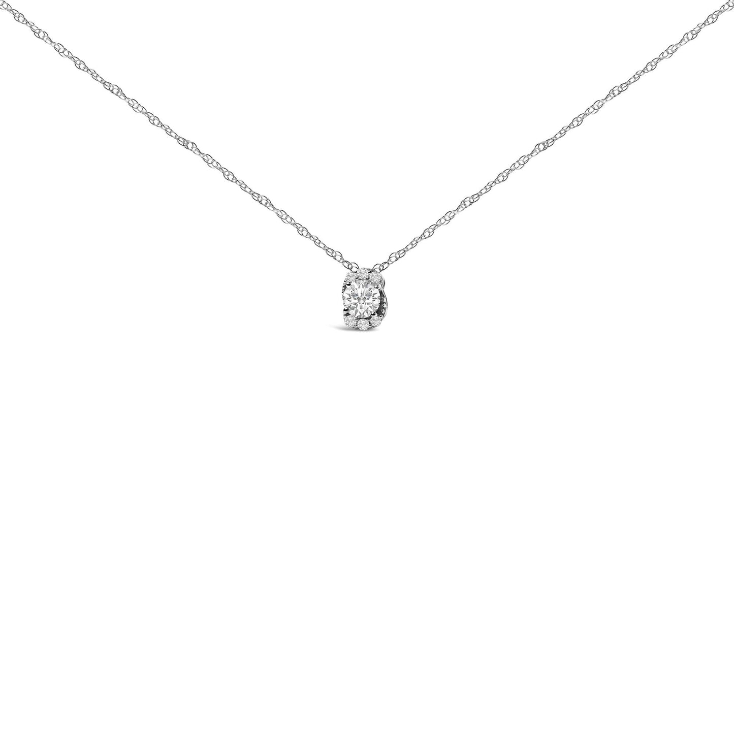Sterling Silver 1/2 Cttw Lab Grown Diamond Oval Halo Pendant Necklace-0