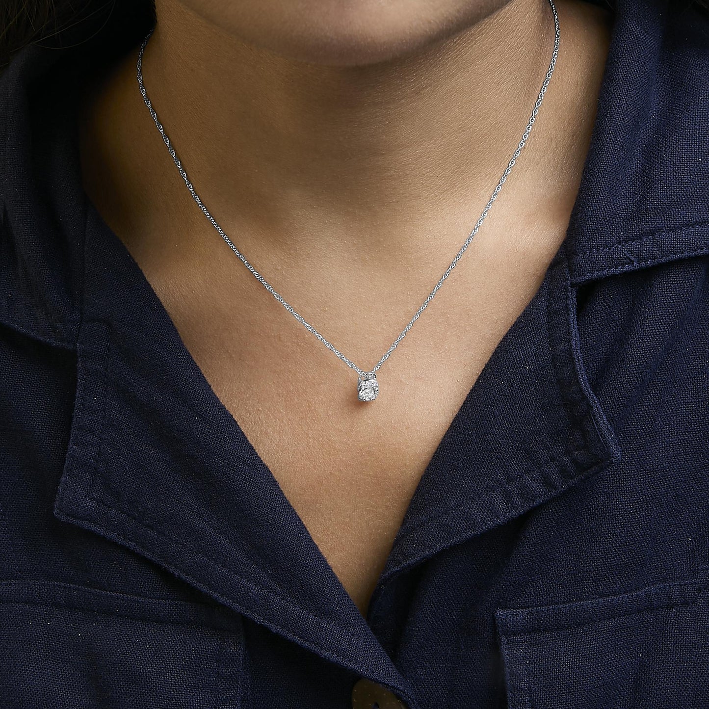Sterling Silver 1/2 Cttw Lab Grown Diamond Oval Halo Pendant Necklace-2