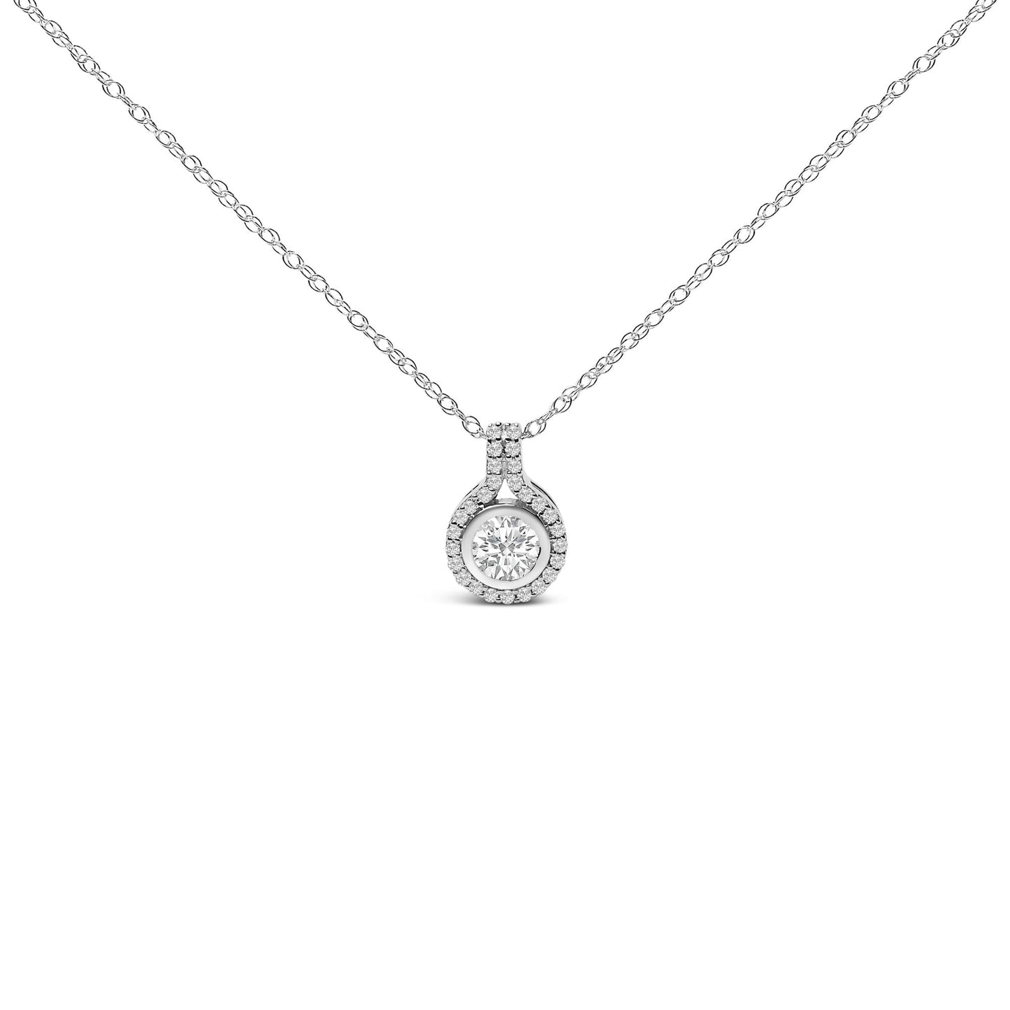 Sterling Silver 3/4 Cttw Lab Grown Diamond Halo Pendant Necklace-0