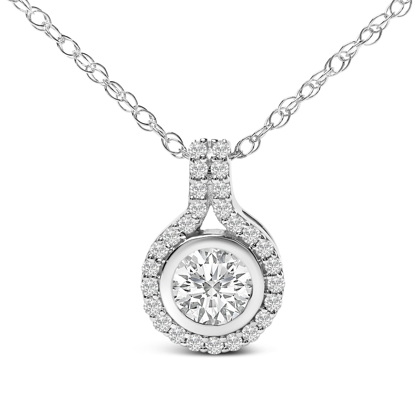 Sterling Silver 3/4 Cttw Lab Grown Diamond Halo Pendant Necklace-1