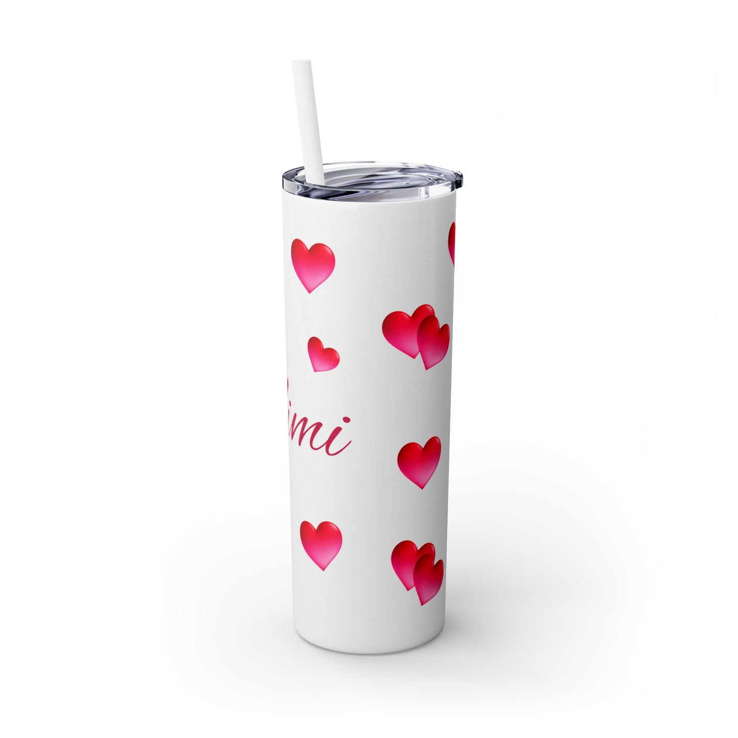 Gepasmaakte Glitter 20oz Dun Tumbler met Pienk Hartpatroon — [Jou Naam Hier]