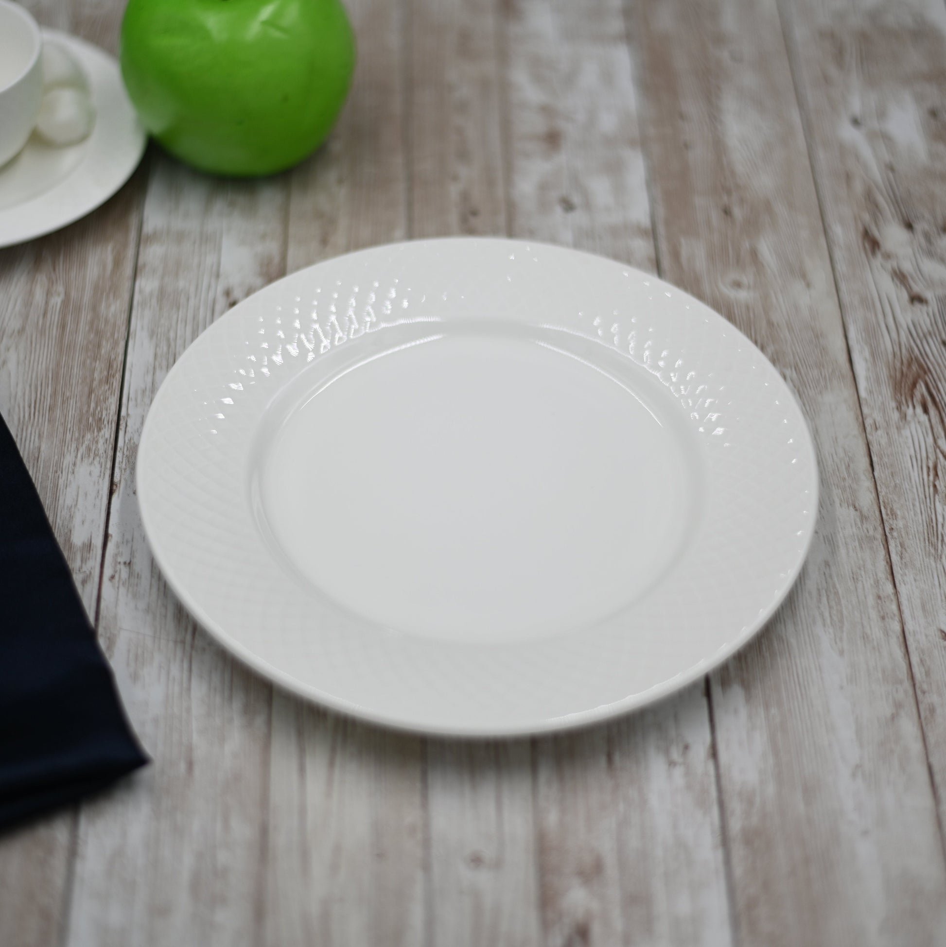 White Dessert Plate With Embossed Wide Rim 8" inch |-1