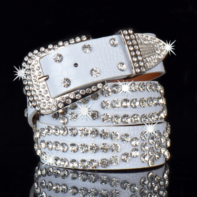 New Full Diamond Female Belt Jeans With Pin Buckle Fashion Diamond Belt Skirt Belt