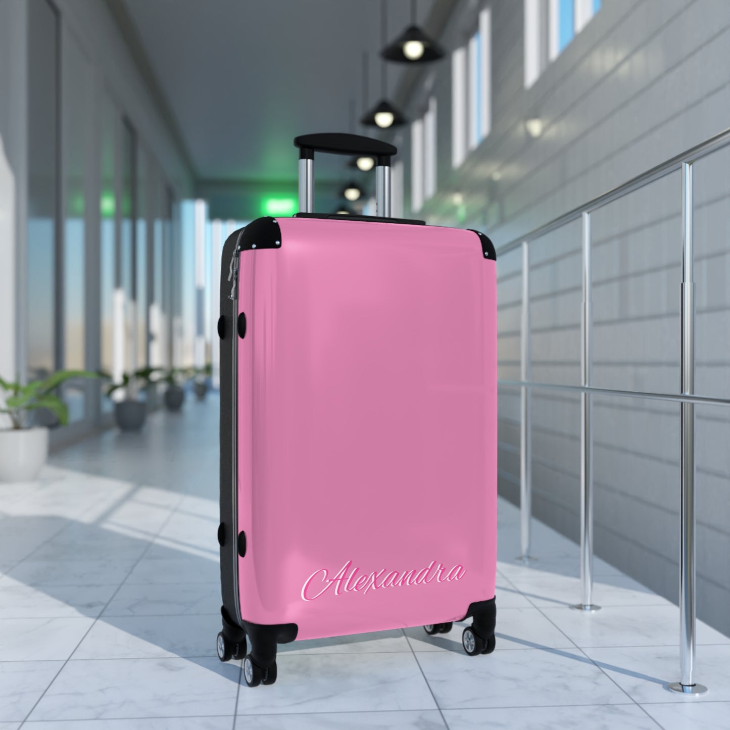 Personalized Name Solid Pink Suitcase, Carry-On Luggage, Hard Shell Spinner