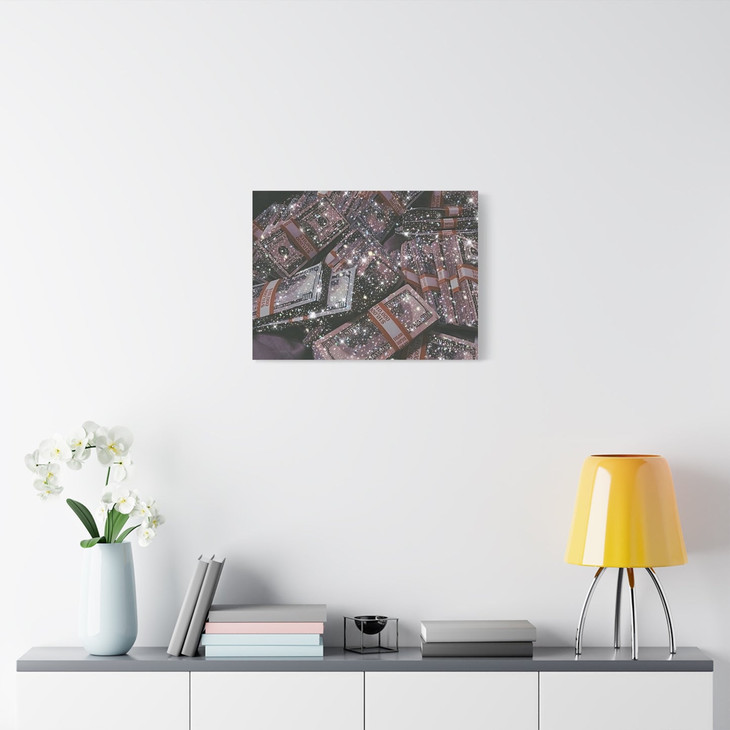 Sparkling Money Canvas Art, Glittery Wall Decor for Home, Modern Art Piece, Gift for Art Lovers, Chic Office Decor, Unique Wall Hanging