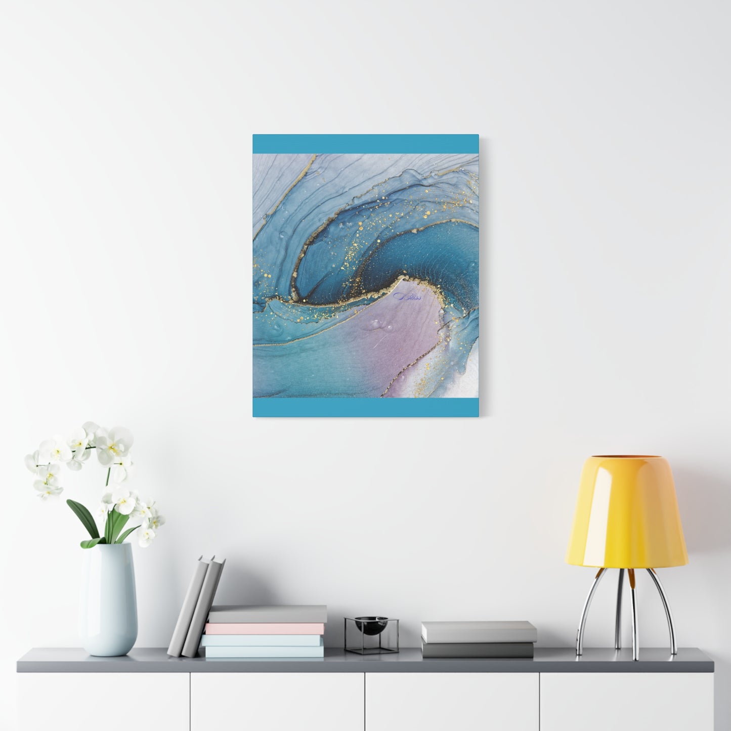 Canvas Wall Art, Abstract Ocean Wave, Modern Decor, Home Office, Gift for Her, Blue Gold Artwork, Living Room Wall Decor