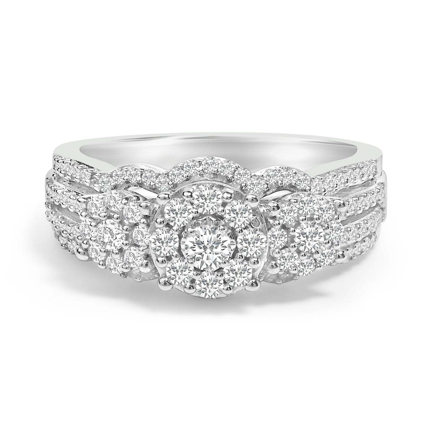 .925 Sterling Silver 1.0 Cttw Diamond Engagement Ring and Soldered Wedding Band Set-0