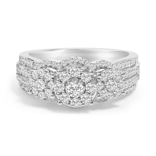 .925 Sterling Silver 1.0 Cttw Diamond Engagement Ring and Soldered Wedding Band Set-0