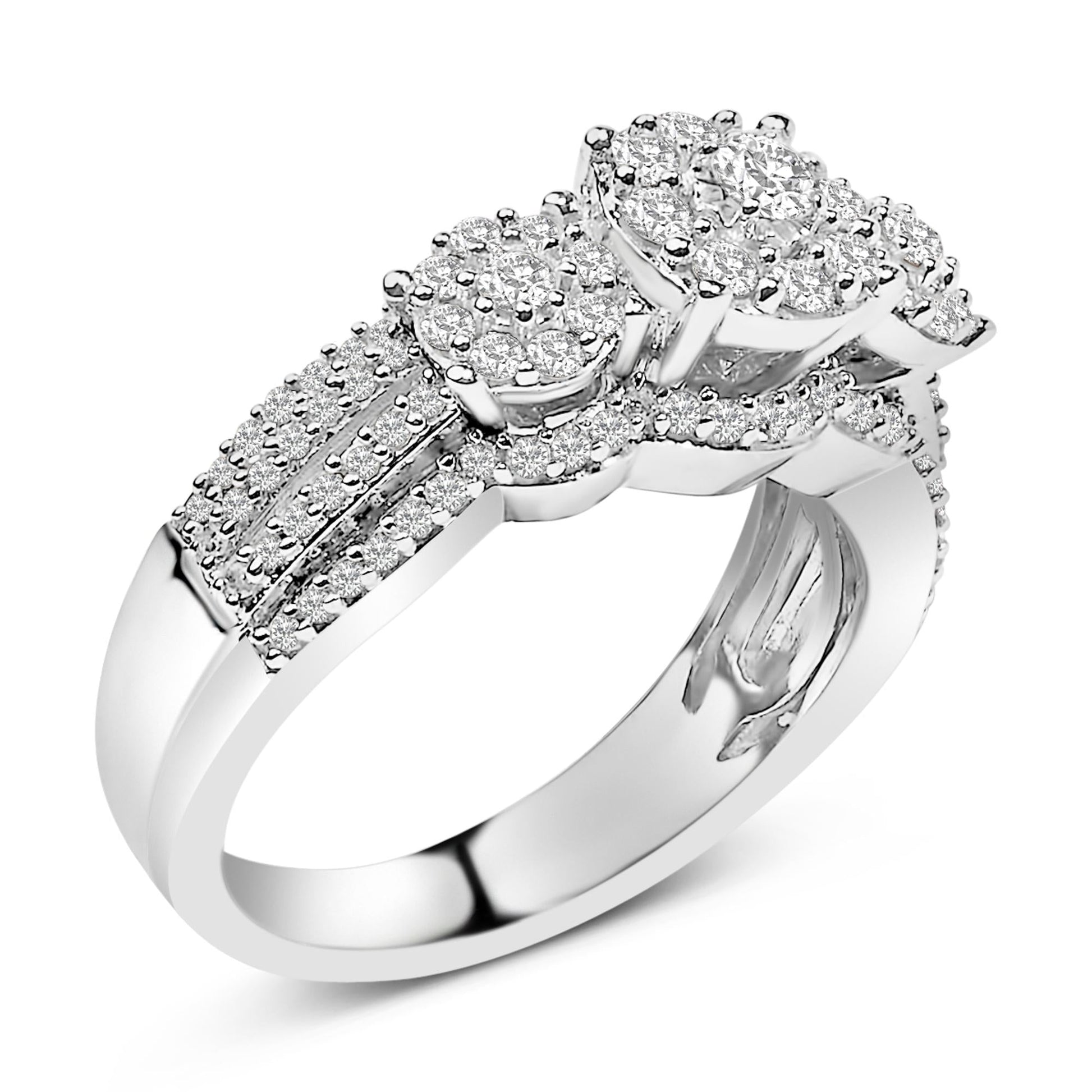 .925 Sterling Silver 1.0 Cttw Diamond Engagement Ring and Soldered Wedding Band Set-3