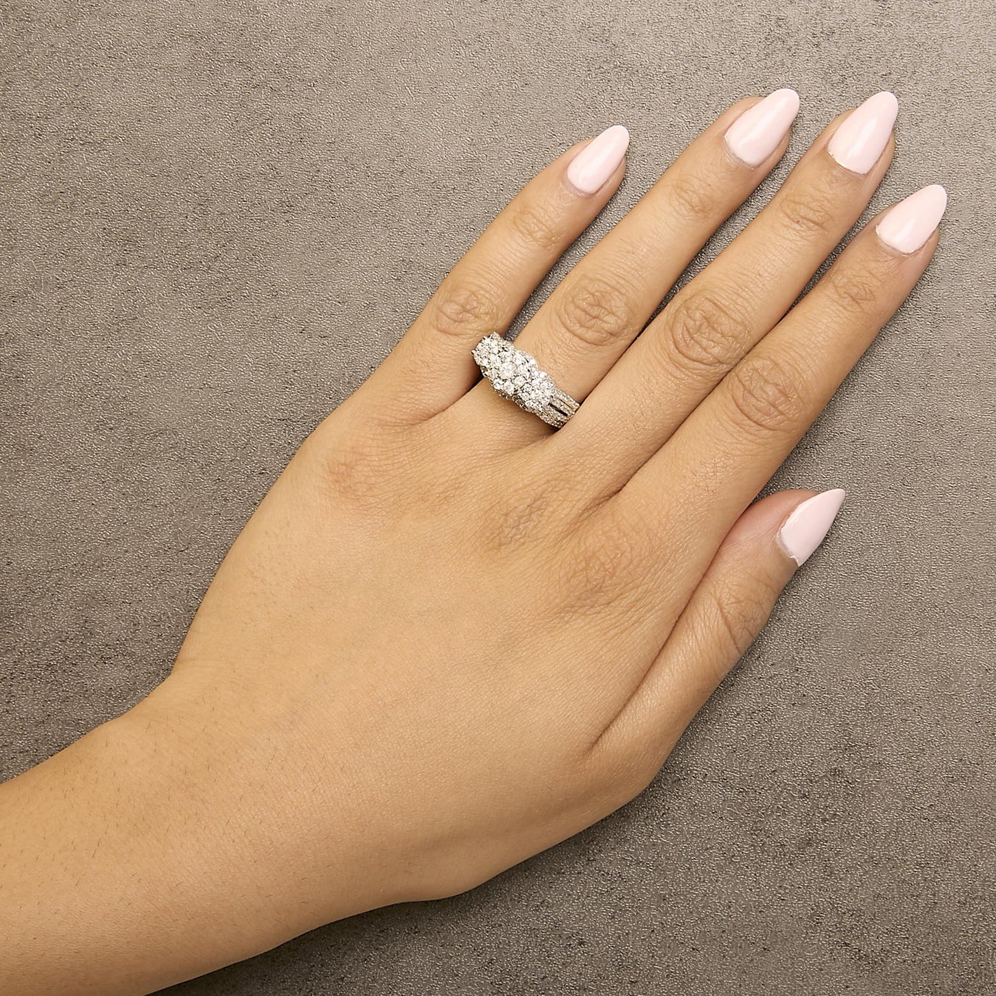 .925 Sterling Silver 1.0 Cttw Diamond Engagement Ring and Soldered Wedding Band Set-2