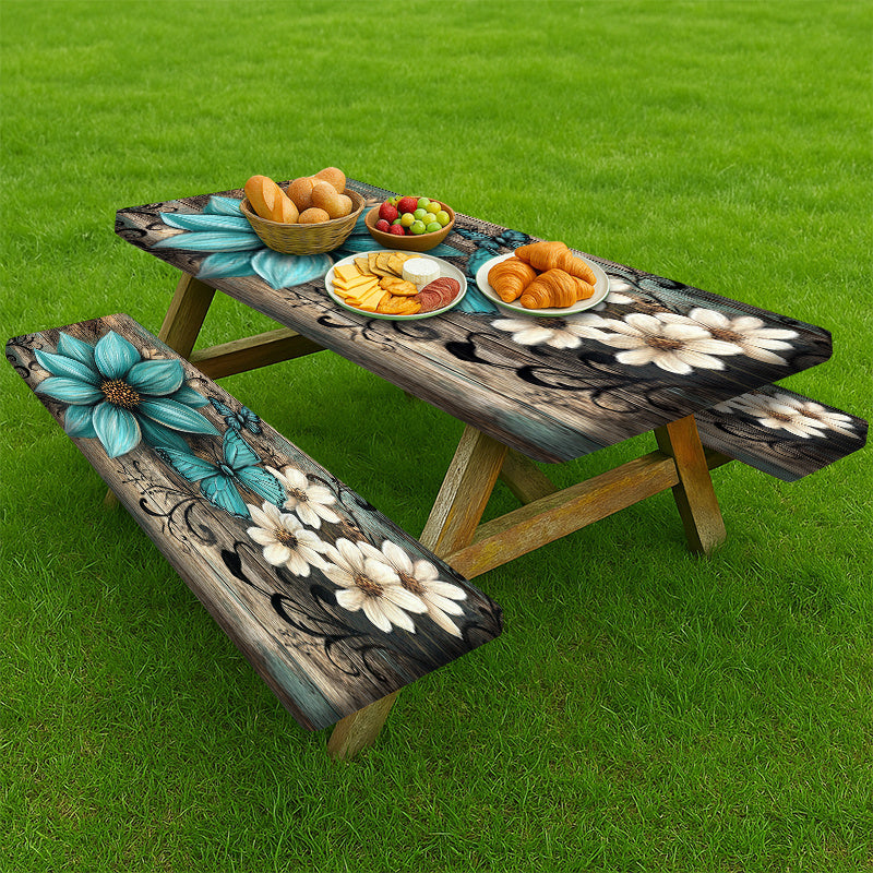 3pcs Striped Polyester Elastic Picnic Table Cover Set-3