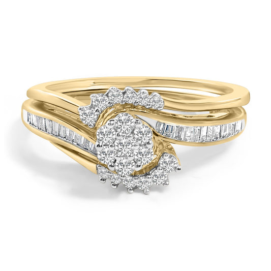14K Yellow Gold Plated Sterling Silver 1/2 Cttw Diamond Cluster Spiral Bridal Set-0