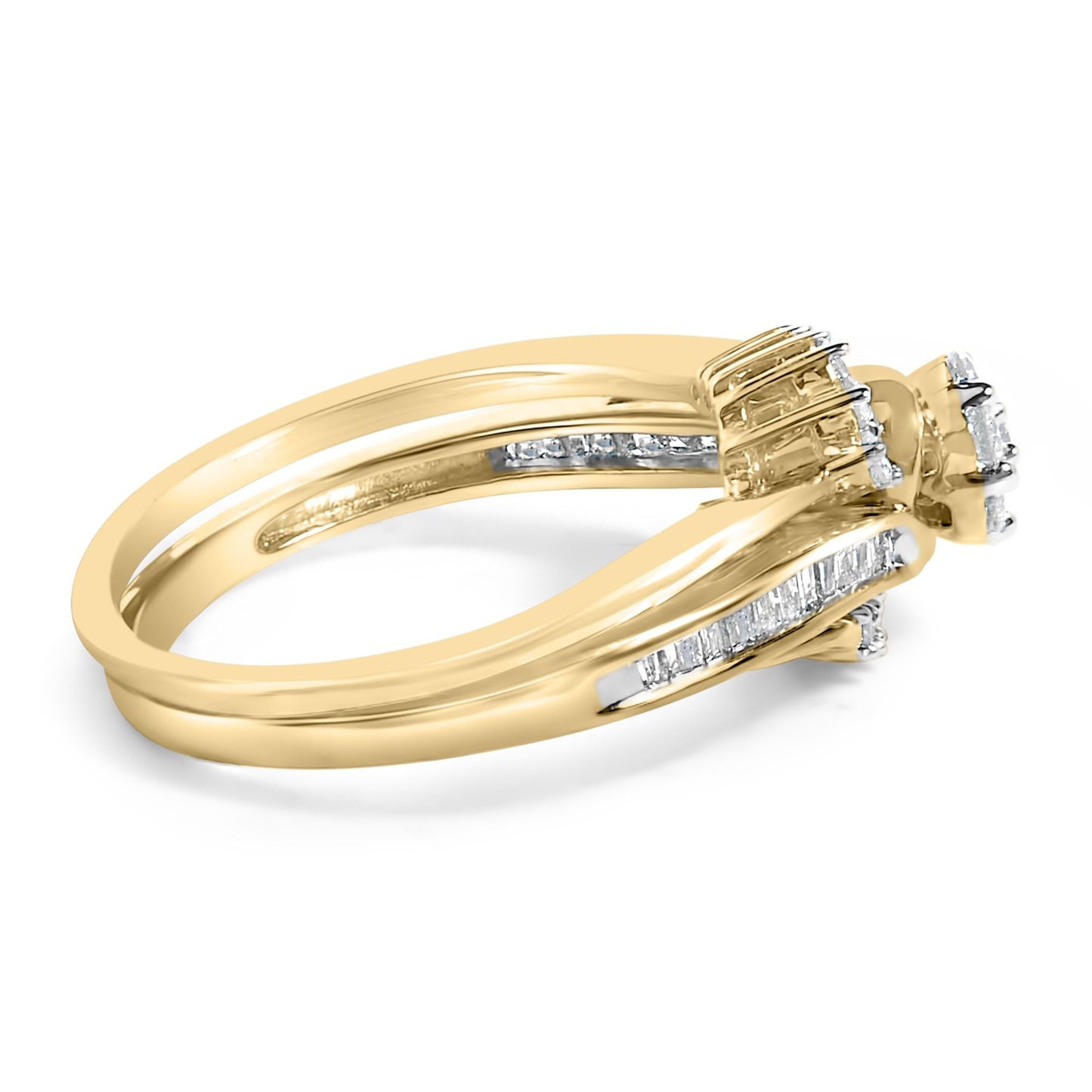 14K Yellow Gold Plated Sterling Silver 1/2 Cttw Diamond Cluster Spiral Bridal Set-1