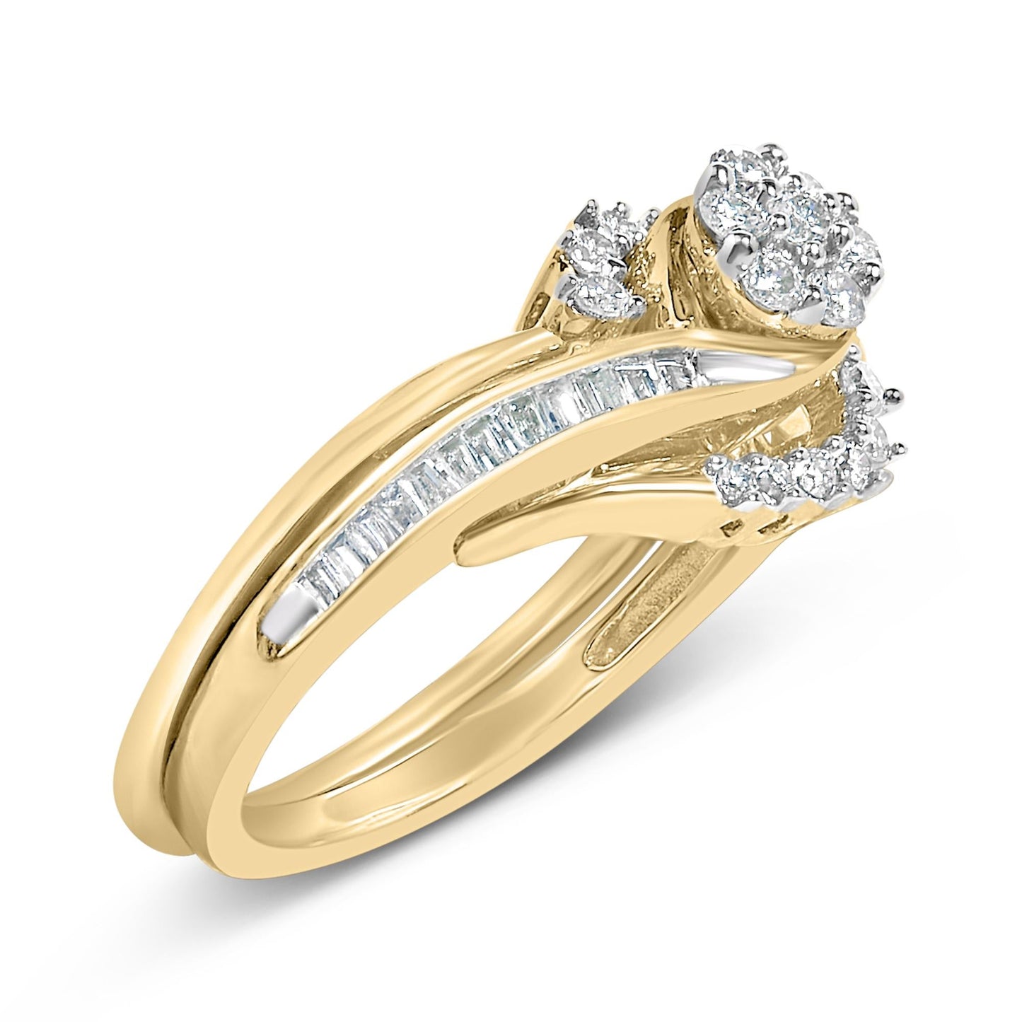 14K Yellow Gold Plated Sterling Silver 1/2 Cttw Diamond Cluster Spiral Bridal Set-3