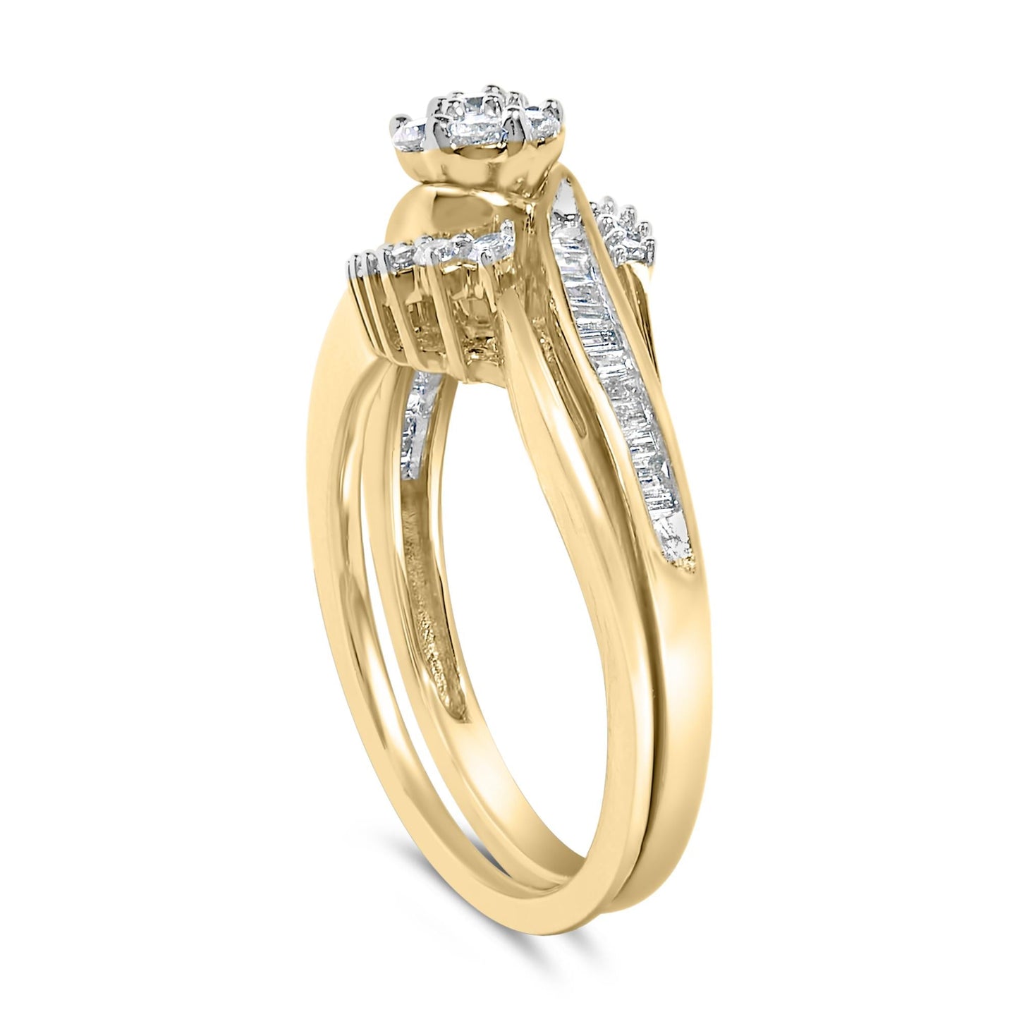 14K Yellow Gold Plated Sterling Silver 1/2 Cttw Diamond Cluster Spiral Bridal Set-4