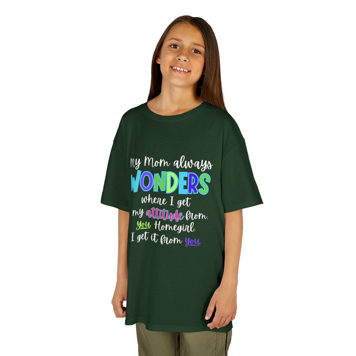 Colorful Kids Tee: 'My Mom Wonders Where I Get My Attitude From' | Fun Gift for Birthdays, Holidays, Everyday Wear, Unique Kids Apparel