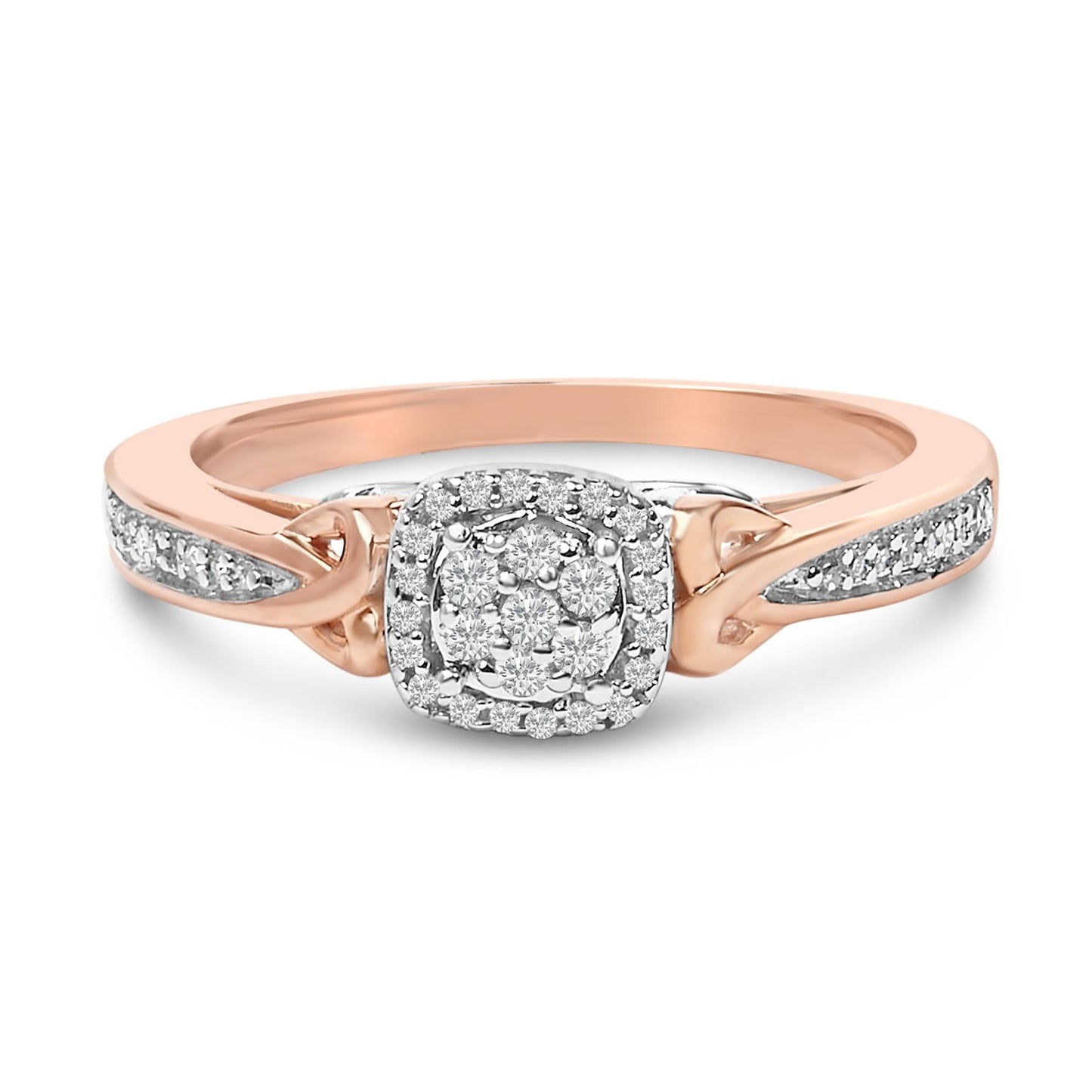 14K Rose Gold Plated Sterling Silver 1/6 Cttw Diamond Knot Cluster Ring-0