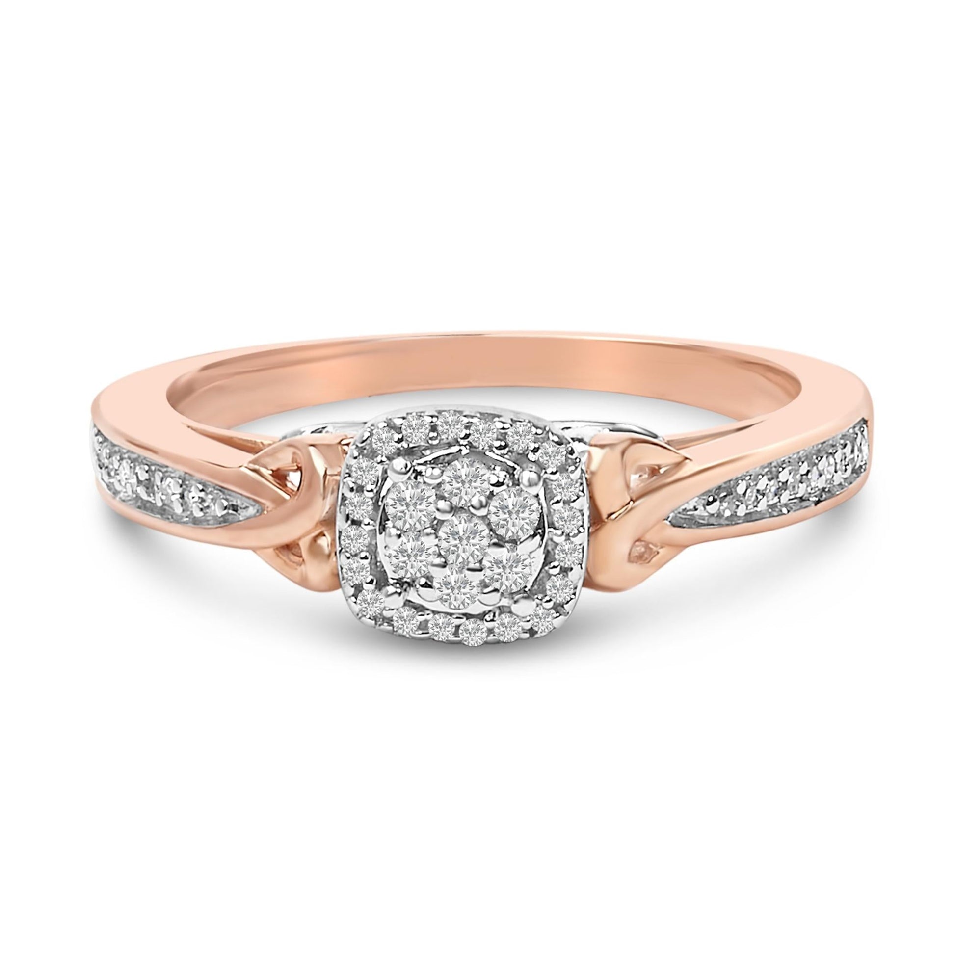 14K Rose Gold Plated Sterling Silver 1/6 Cttw Diamond Knot Cluster Ring-0