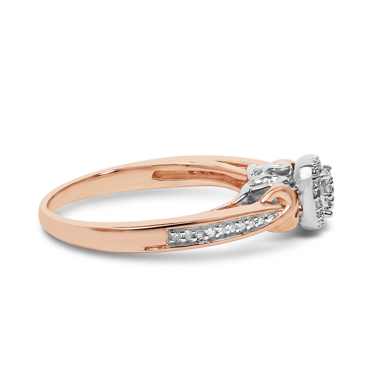 14K Rose Gold Plated Sterling Silver 1/6 Cttw Diamond Knot Cluster Ring-1
