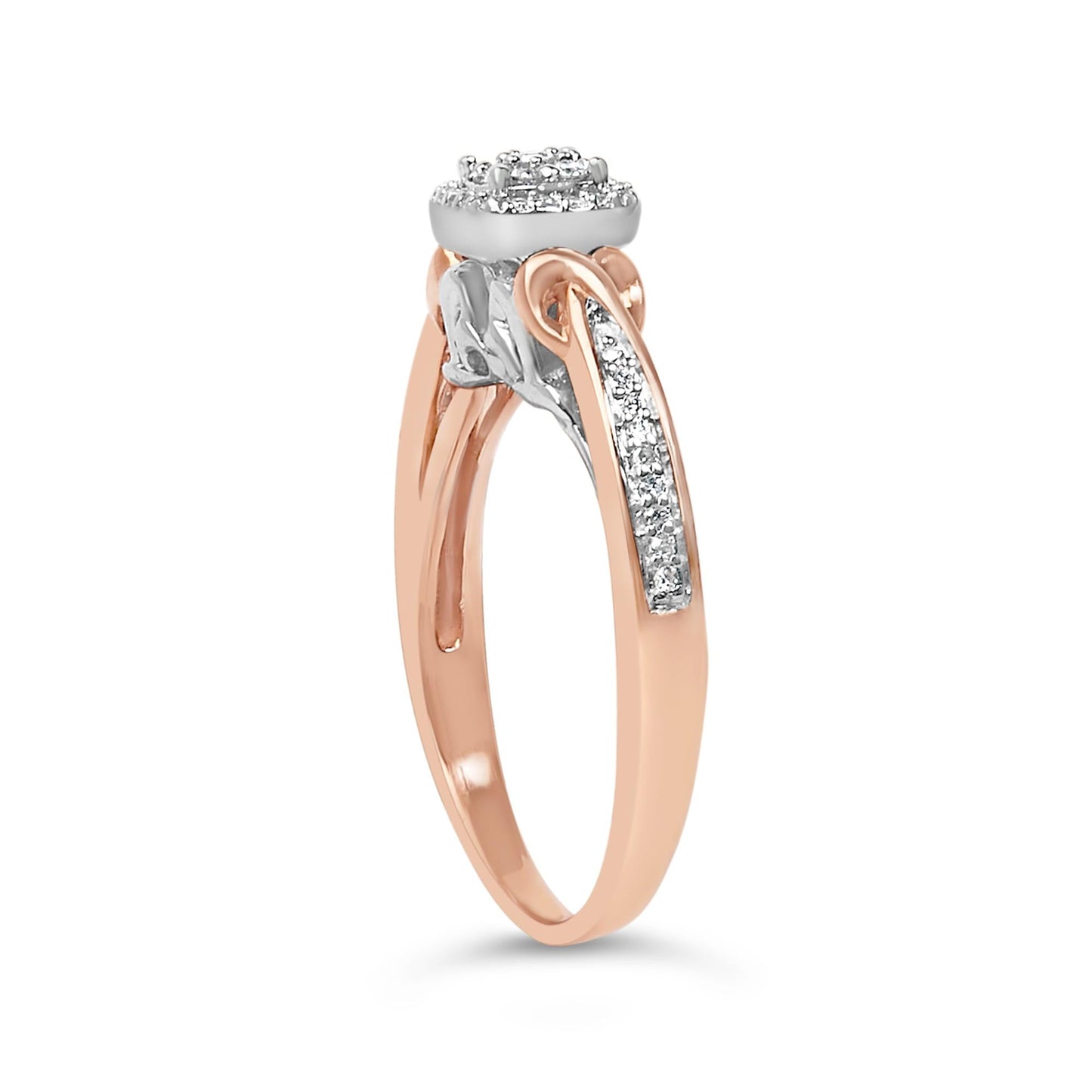 14K Rose Gold Plated Sterling Silver 1/6 Cttw Diamond Knot Cluster Ring-4