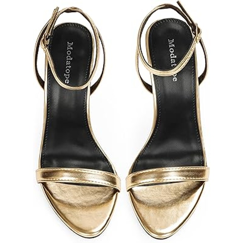 Modatope Womens Size 9 Shiny Gold 4.5" Heel Stiletto Open Toe Ankle Strap Shoes