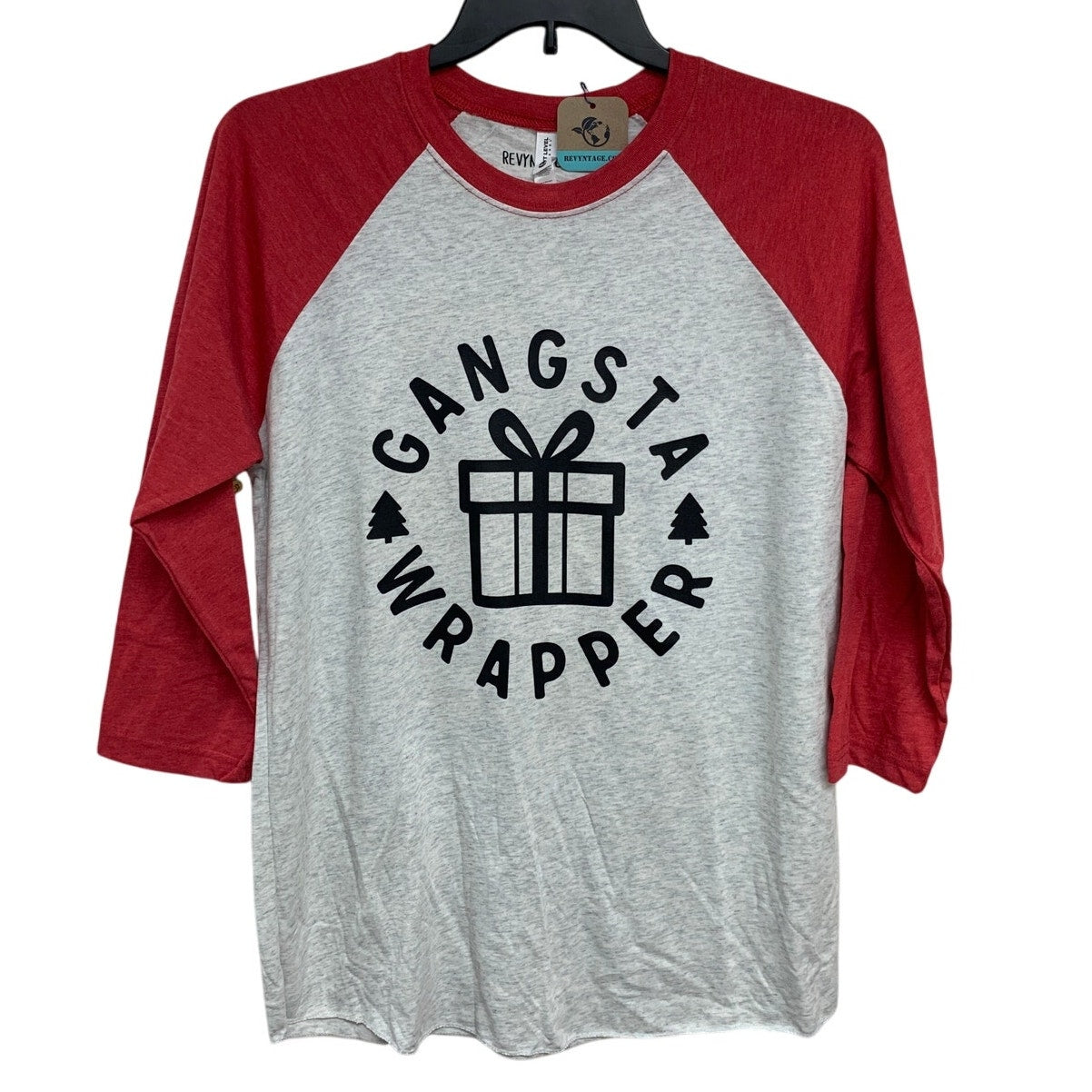 New Hand Printed Womens Large Gangsta Wrapper Christmas Long Sleeve Tee Shirt