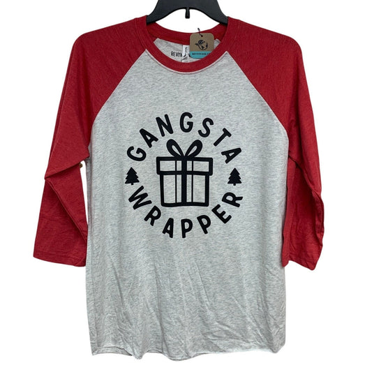 New Hand Printed Womens Large Gangsta Wrapper Christmas Long Sleeve Tee Shirt