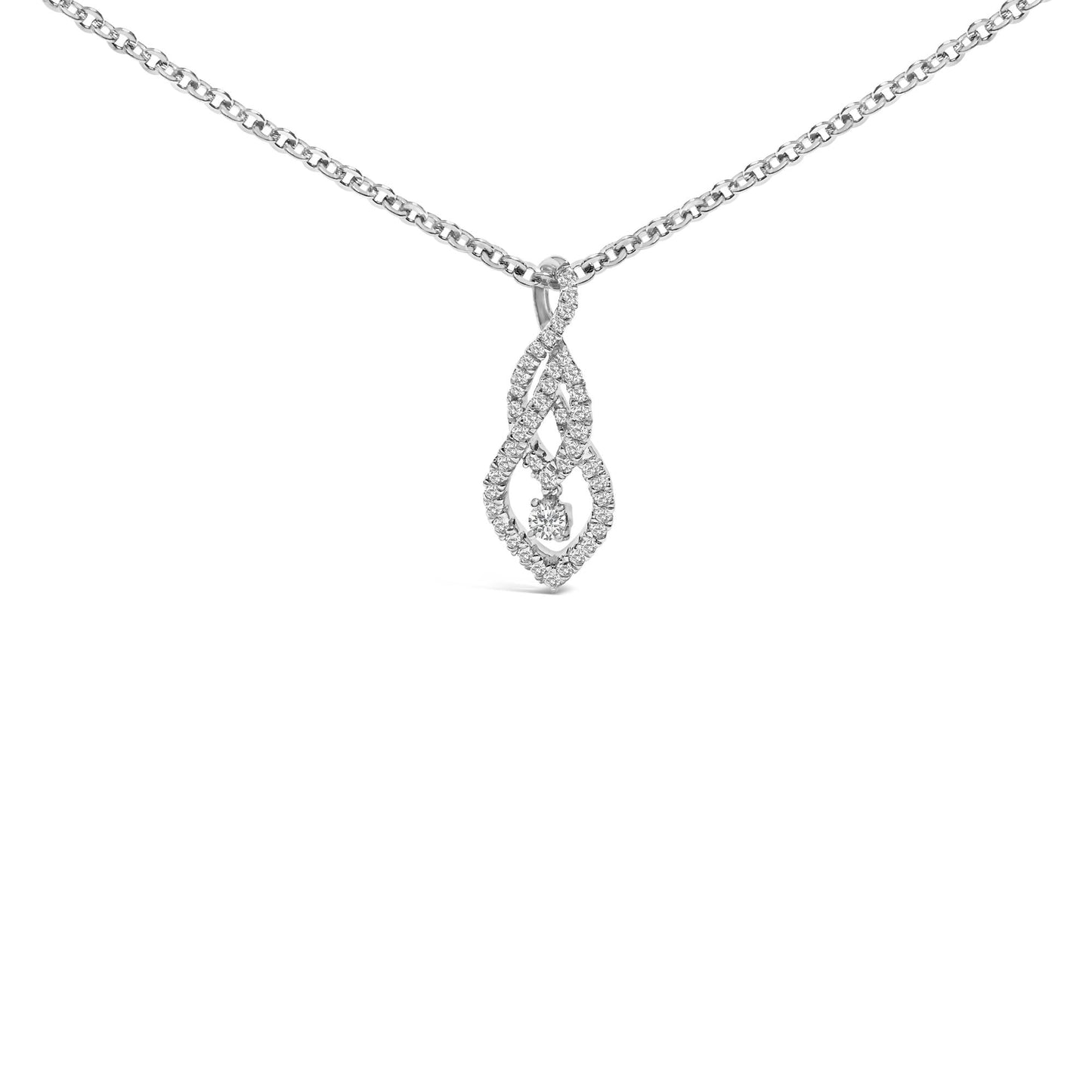 Sterling Silver 1/3 Cttw Diamond Swirl Teardrop Pendant Necklace-0