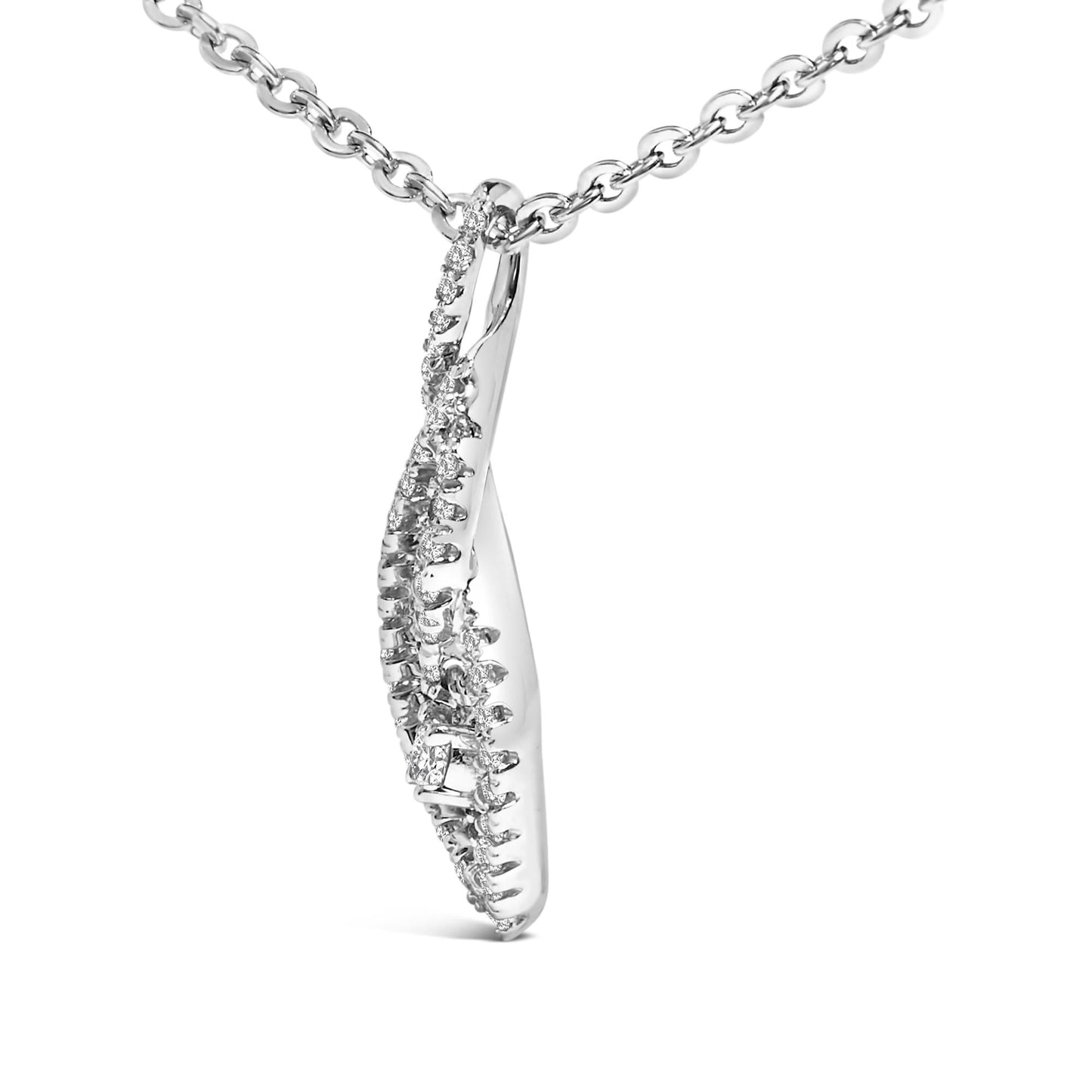 Sterling Silver 1/3 Cttw Diamond Swirl Teardrop Pendant Necklace-3