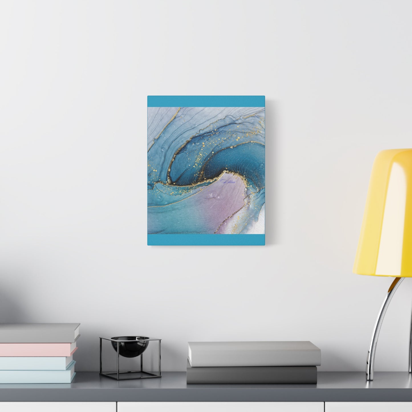 Canvas Wall Art, Abstract Ocean Wave, Modern Decor, Home Office, Gift for Her, Blue Gold Artwork, Living Room Wall Decor