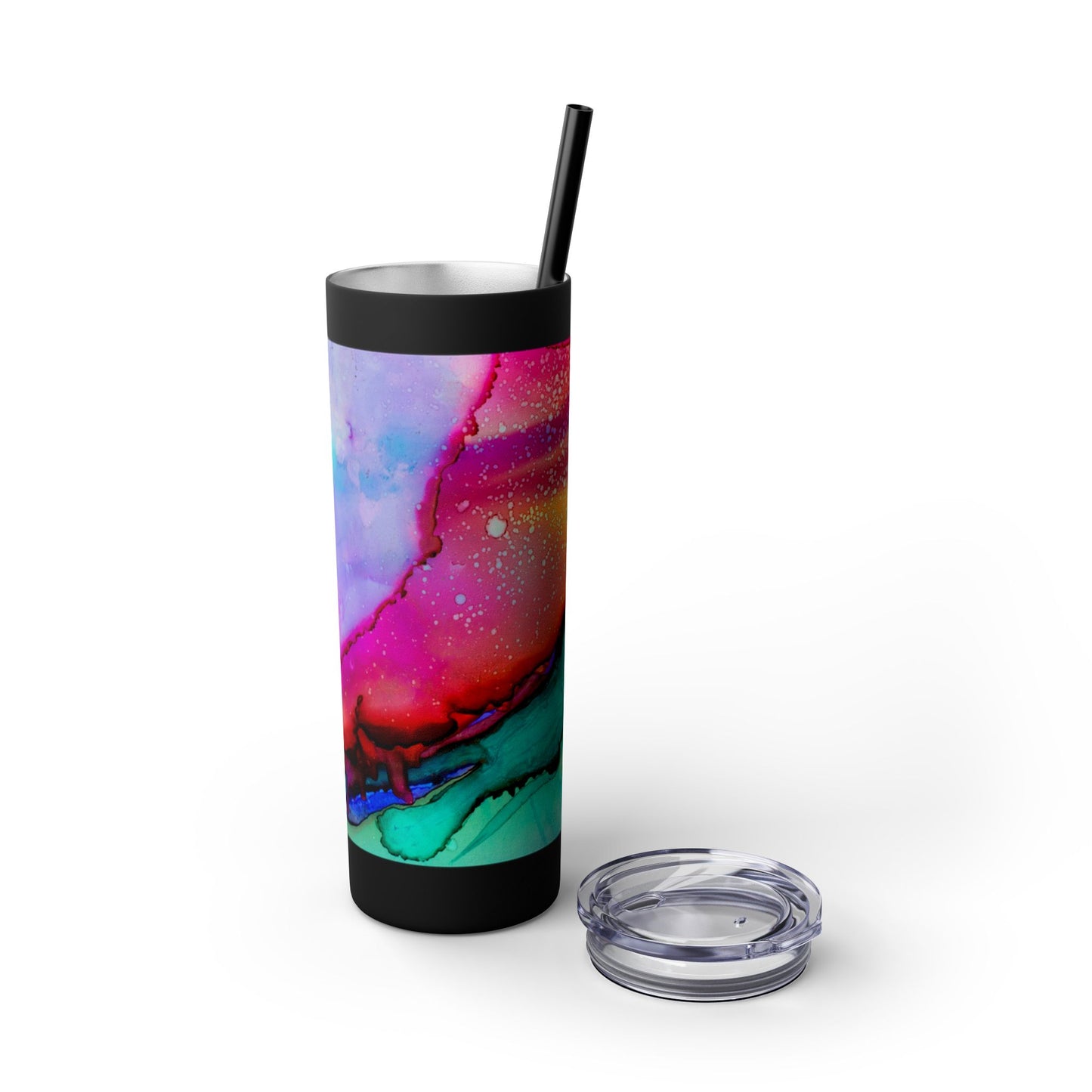 Beautiful Watercolor Splatter Skinny Tumbler with Straw - 20oz, Vibrant Colorful Drinkware for Every Occasion, Perfect Gift for Friends, Reusable Travel Mug, Water [...]