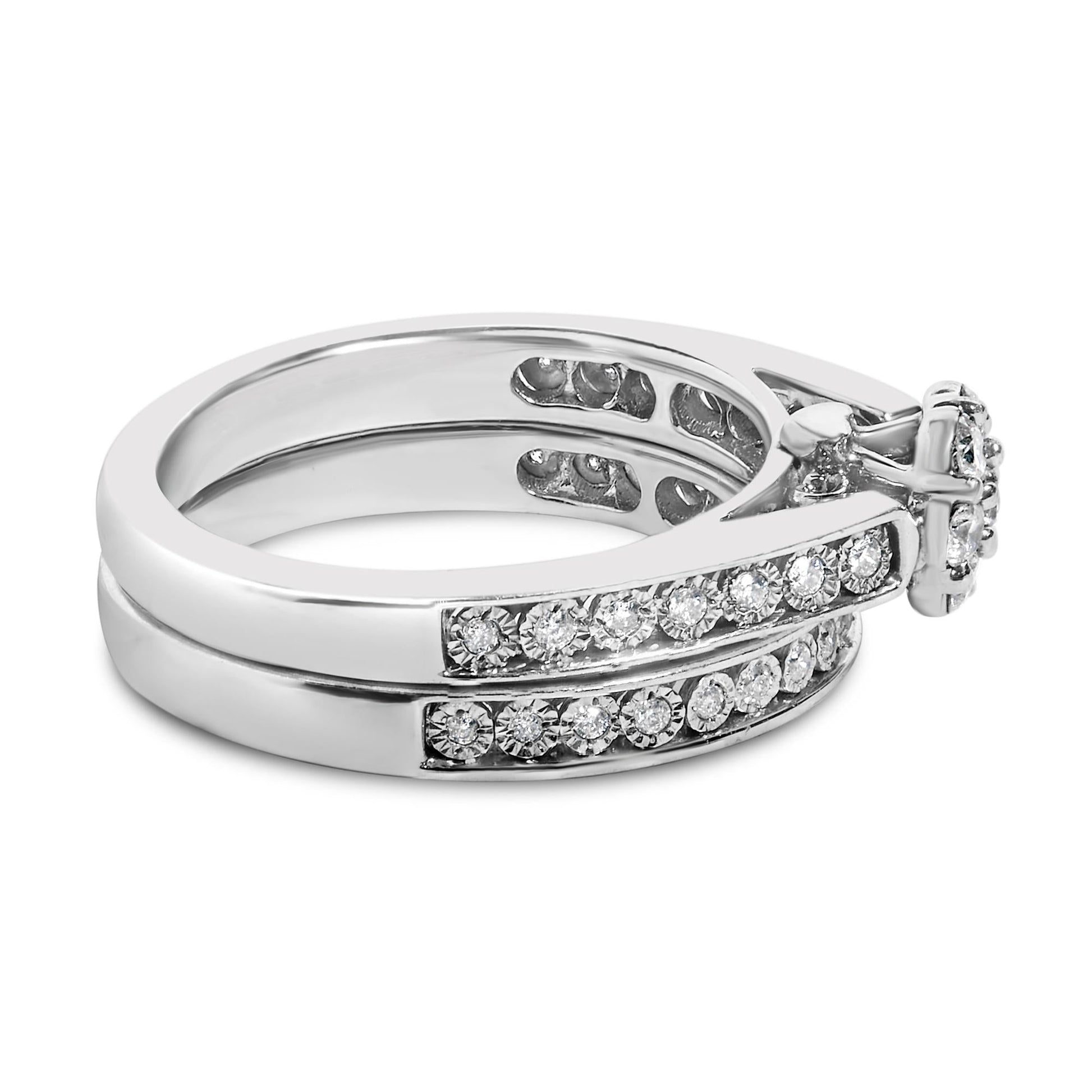 Sterling Silver 1/2 Cttw Diamond Cluster Flower Bridal Set-1