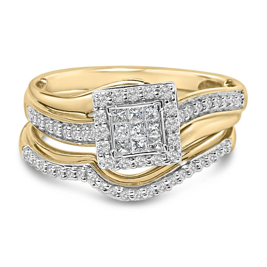 14K Yellow Gold Plated Sterling Silver 1/2 Cttw Princess Square Diamond Bridal Set-0