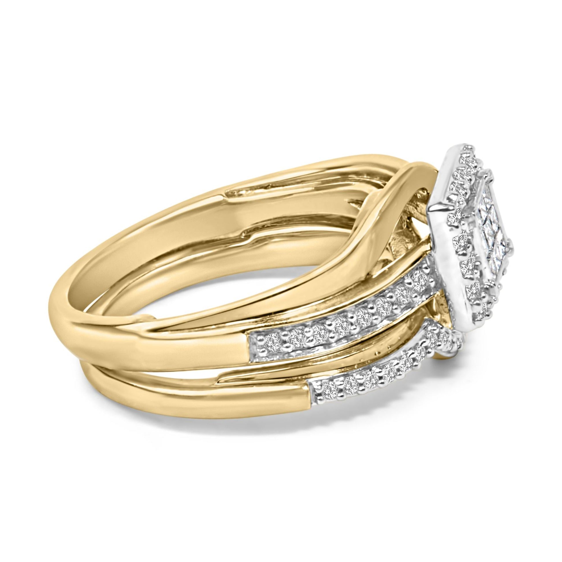 14K Yellow Gold Plated Sterling Silver 1/2 Cttw Princess Square Diamond Bridal Set-1