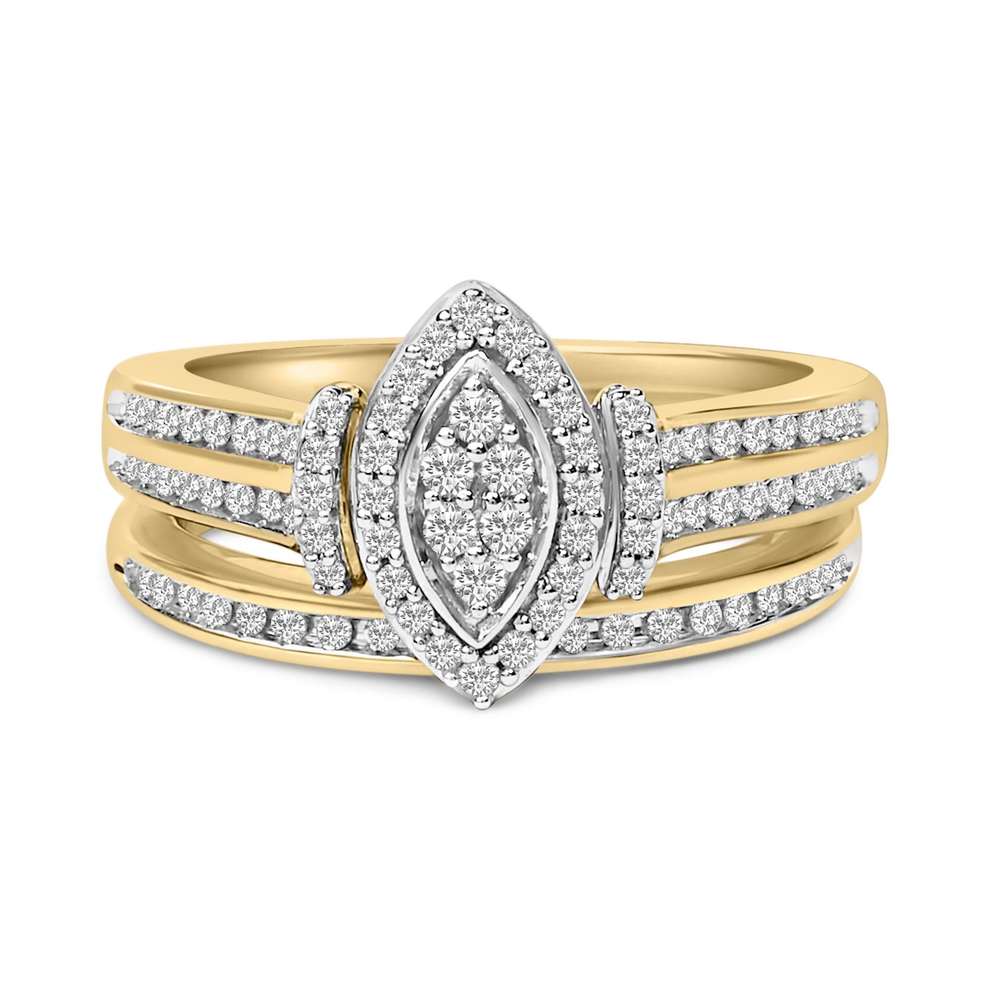 14K Yellow Gold Plated Sterling Silver 1/2 Cttw Marquise Cluster Diamond Bridal Set-0