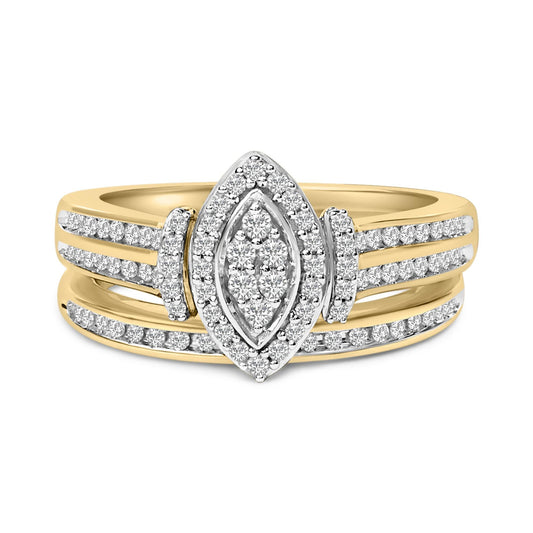 14K Yellow Gold Plated Sterling Silver 1/2 Cttw Marquise Cluster Diamond Bridal Set-0