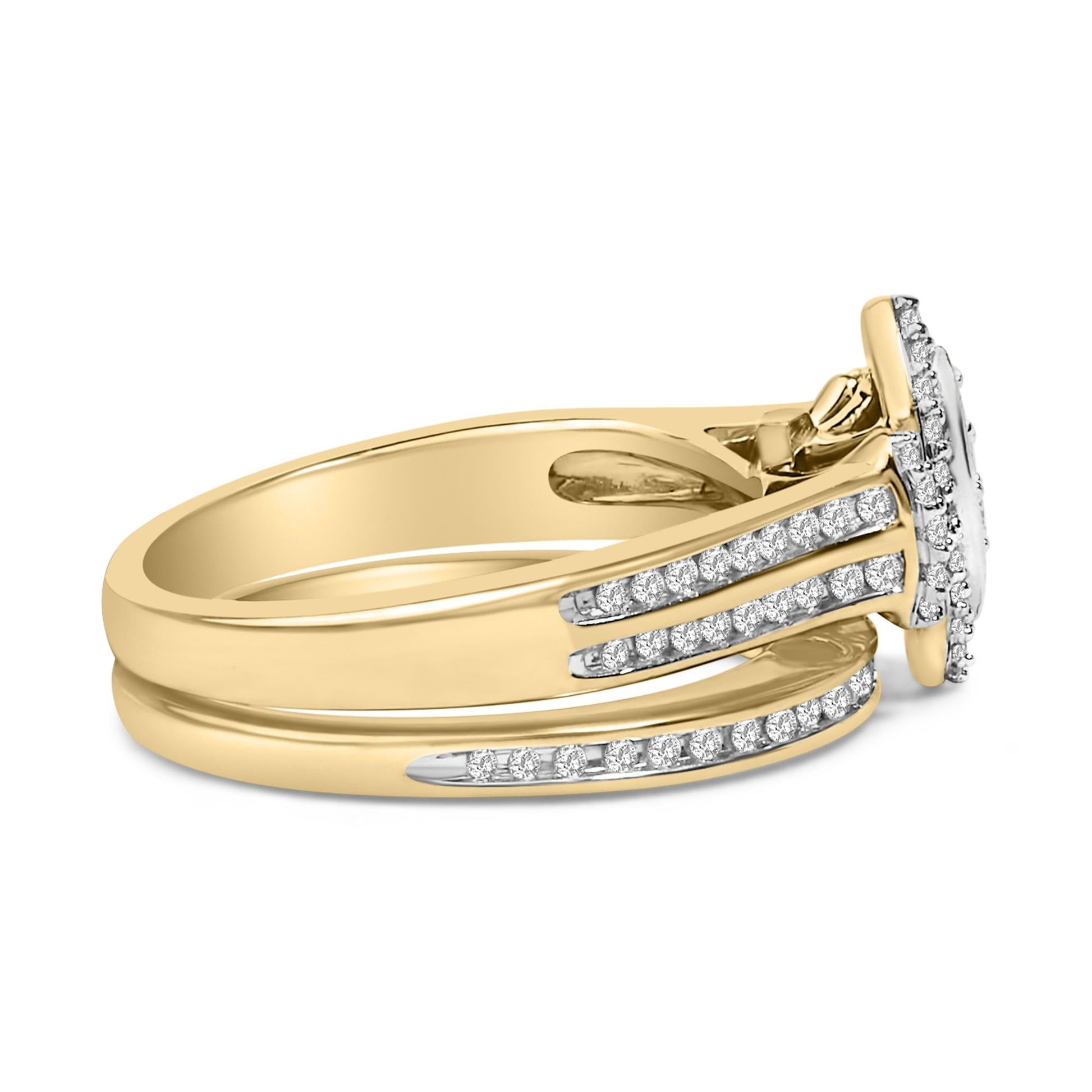 14K Yellow Gold Plated Sterling Silver 1/2 Cttw Marquise Cluster Diamond Bridal Set-1