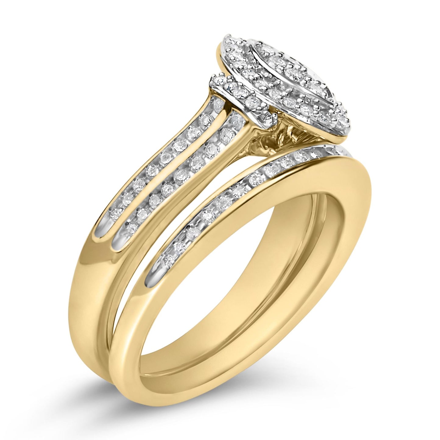 14K Yellow Gold Plated Sterling Silver 1/2 Cttw Marquise Cluster Diamond Bridal Set-3
