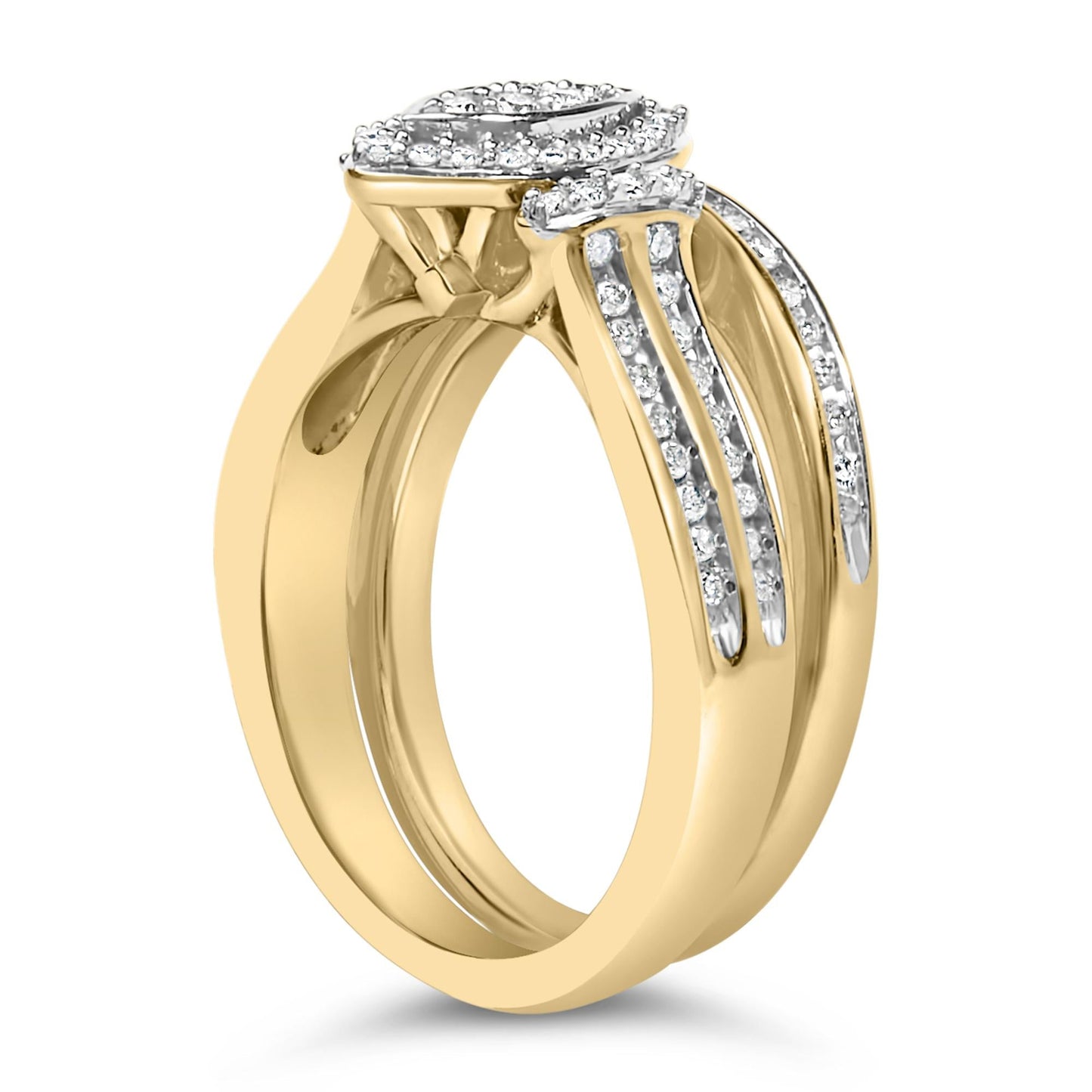 14K Yellow Gold Plated Sterling Silver 1/2 Cttw Marquise Cluster Diamond Bridal Set-4