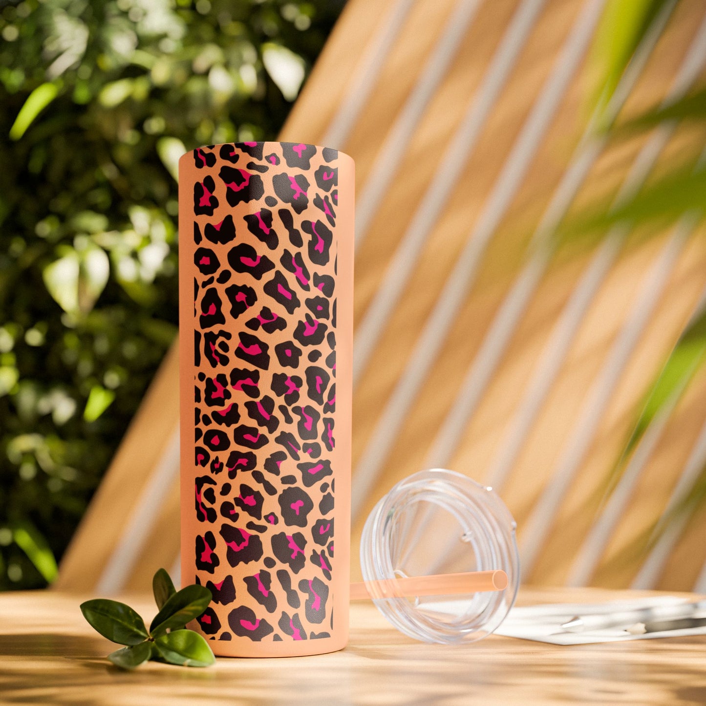 Leopard Print Skinny Tumbler with Straw, 20oz - Perfect for Travel, Gifts, and Everyday Hydration, Stylish Drinkware, Animal Print Tumbler